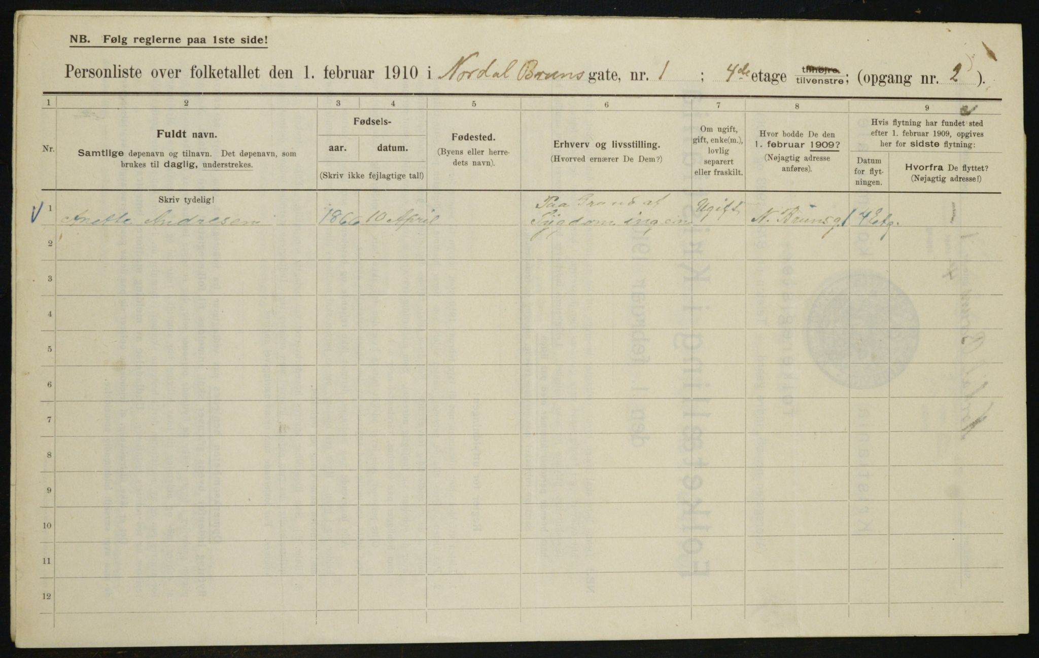 OBA, Municipal Census 1910 for Kristiania, 1910, p. 69689