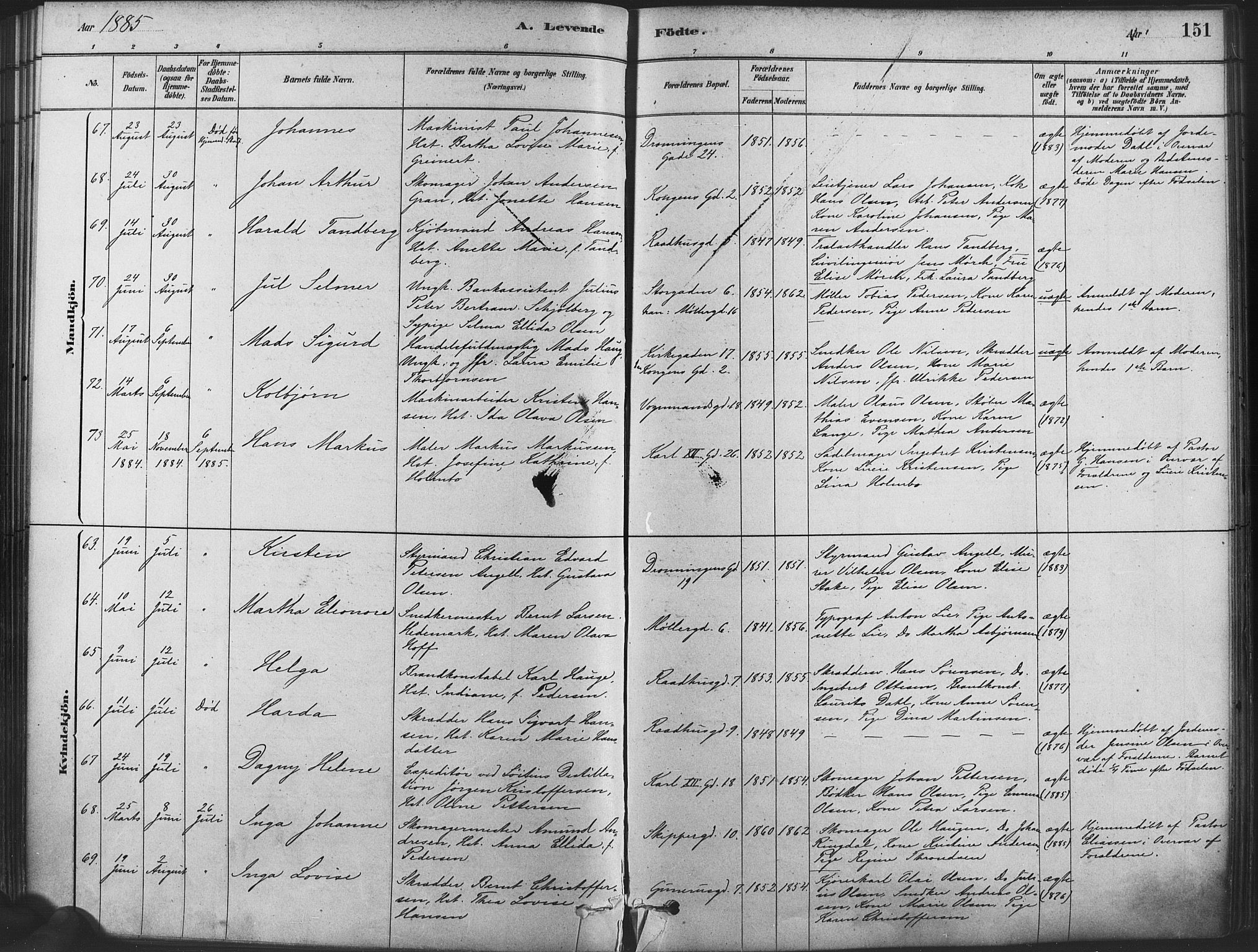 Oslo domkirke Kirkebøker, SAO/A-10752/F/Fa/L0029: Parish register (official) no. 29, 1879-1892, p. 151