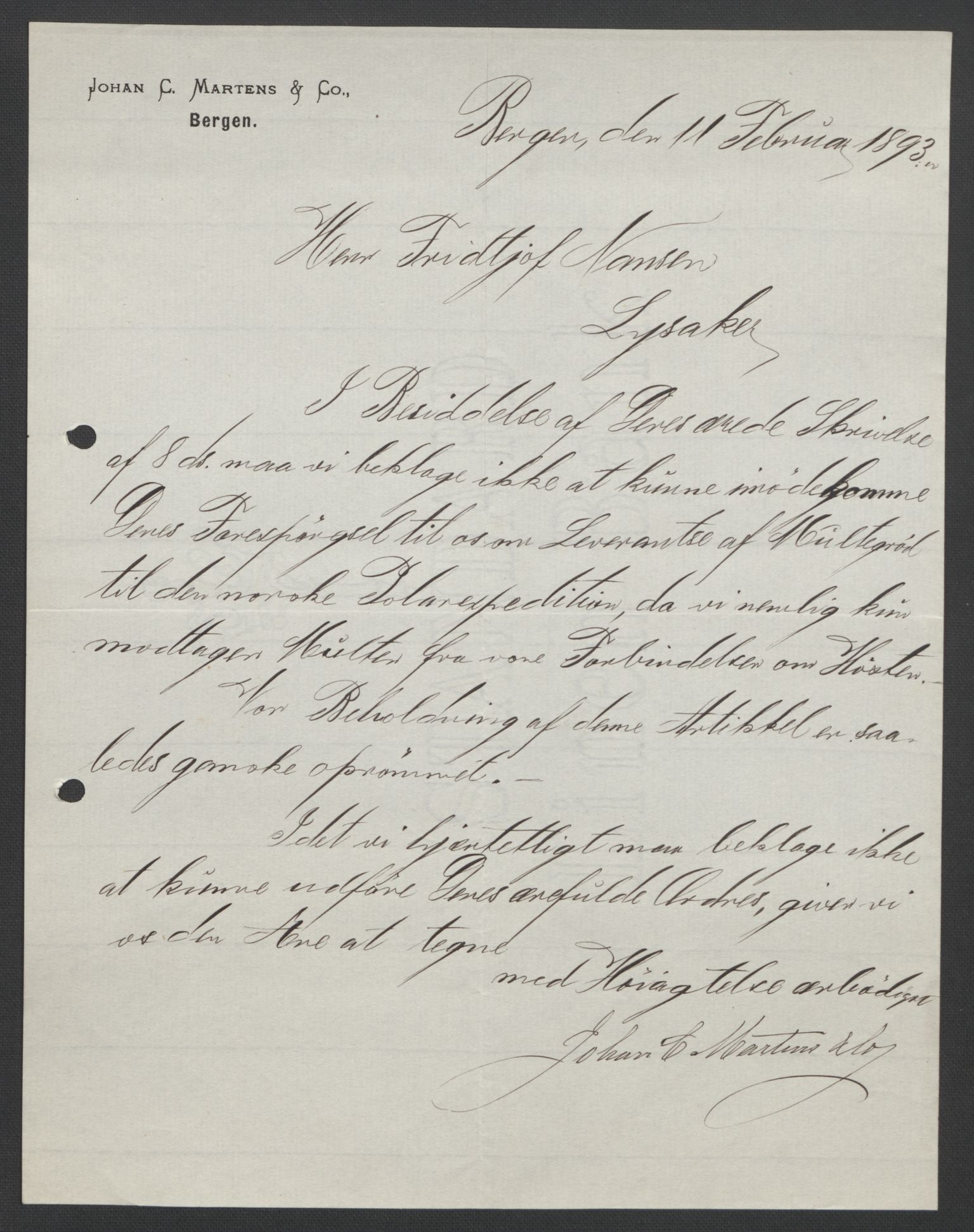 Arbeidskomitéen for Fridtjof Nansens polarekspedisjon, AV/RA-PA-0061/D/L0004: Innk. brev og telegrammer vedr. proviant og utrustning, 1892-1893, p. 362