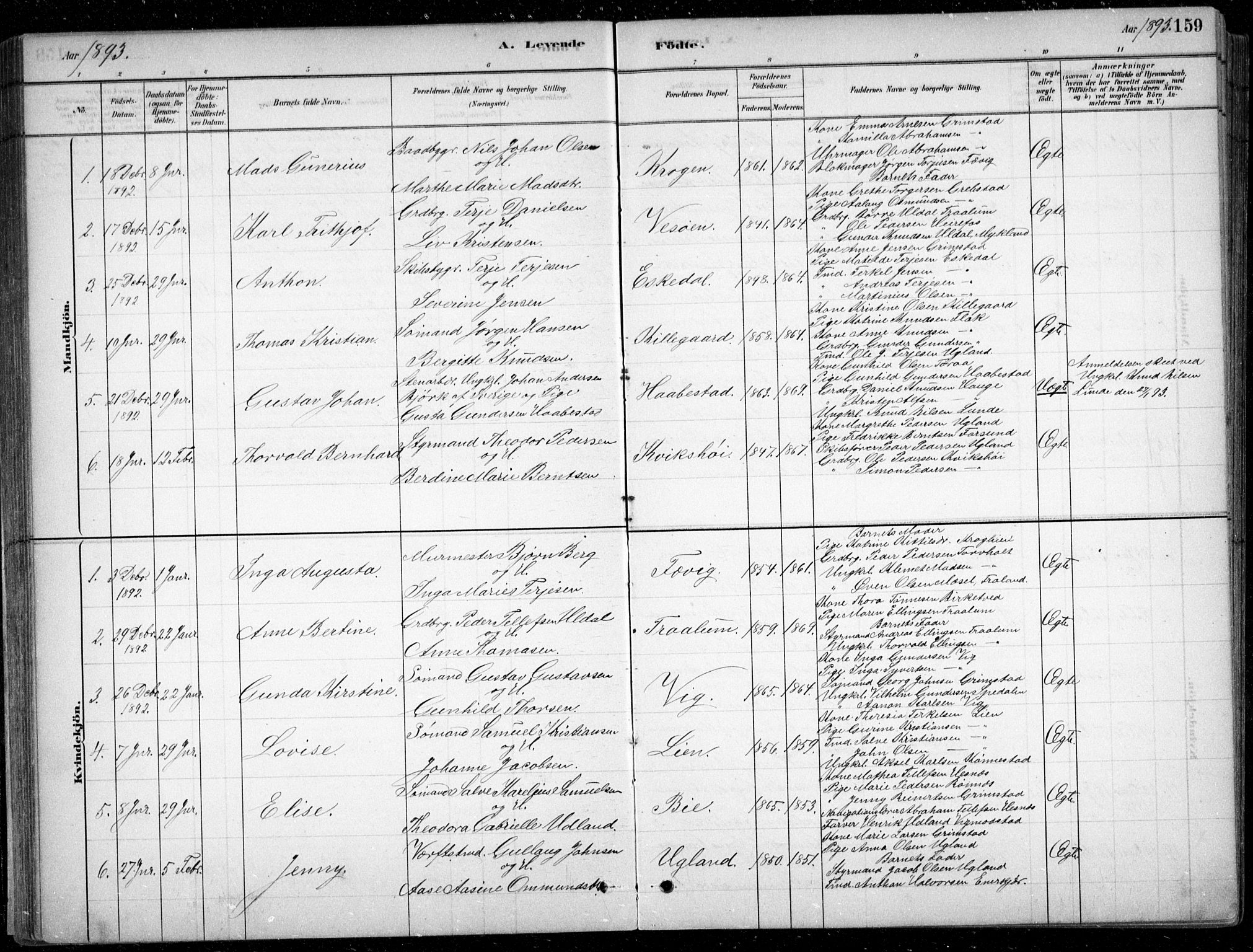 Fjære sokneprestkontor, SAK/1111-0011/F/Fb/L0011: Parish register (copy) no. B 11, 1881-1905, p. 159