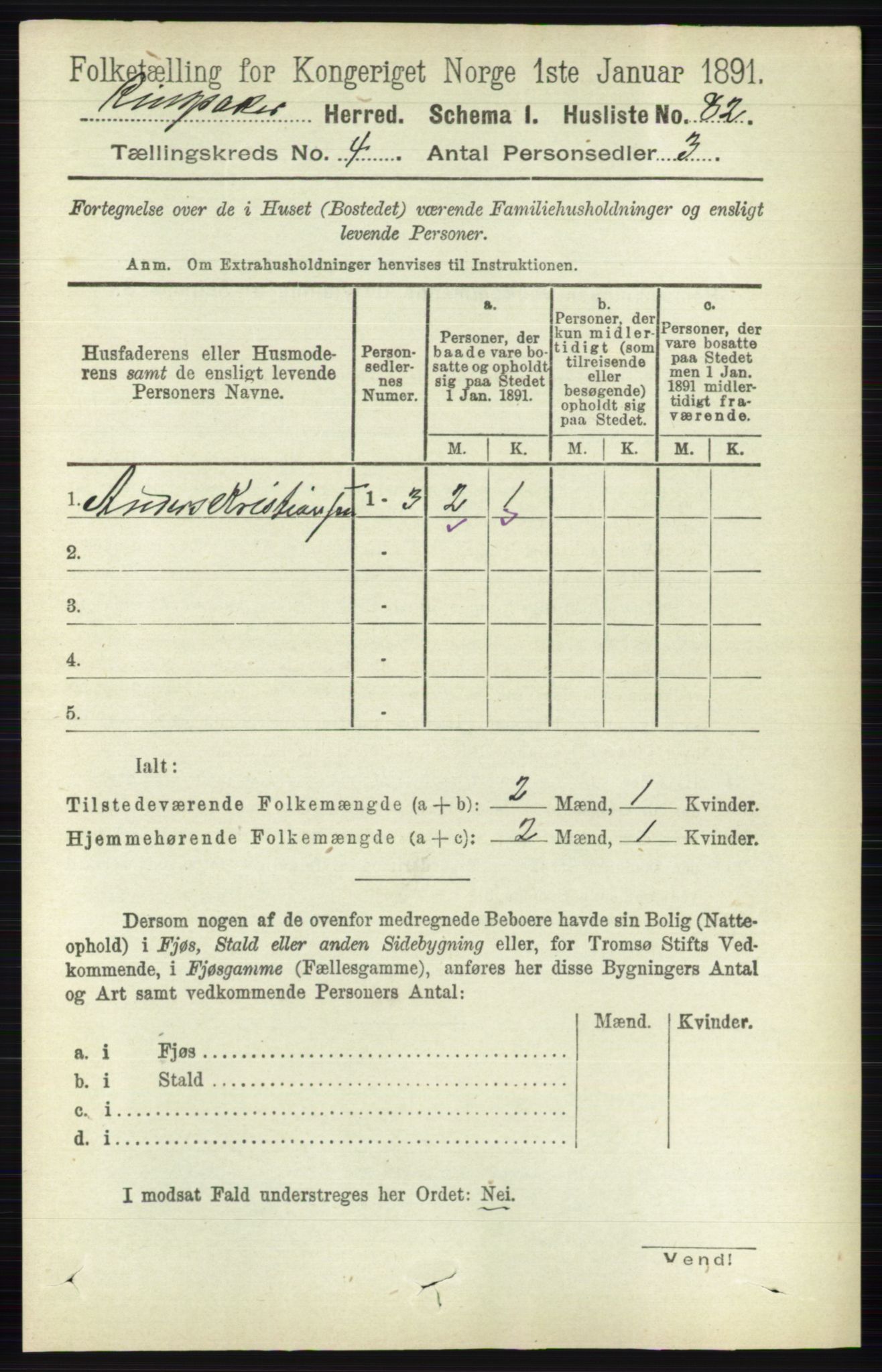 RA, 1891 census for 0412 Ringsaker, 1891, p. 1764