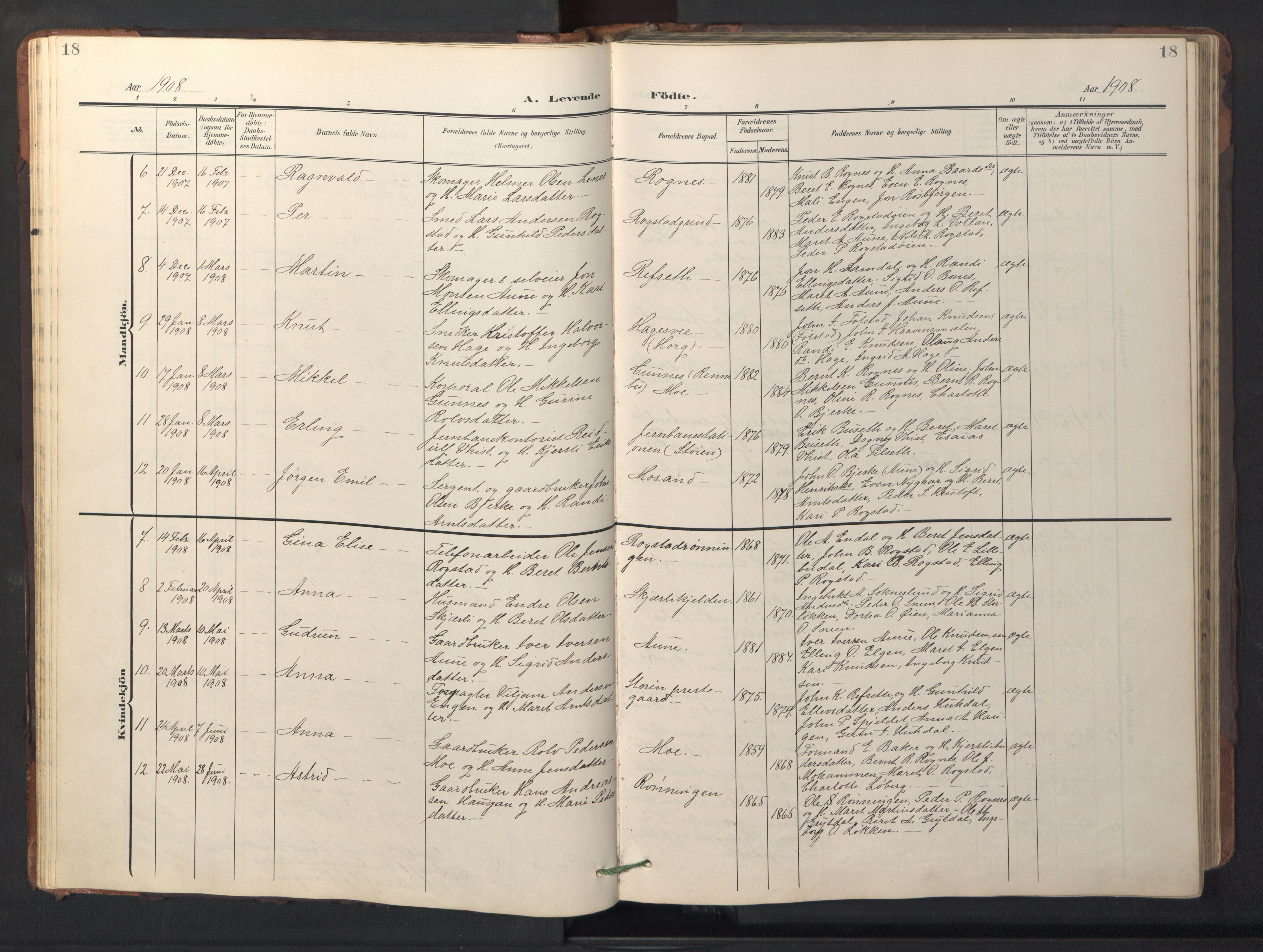 Ministerialprotokoller, klokkerbøker og fødselsregistre - Sør-Trøndelag, SAT/A-1456/687/L1019: Parish register (copy) no. 687C03, 1904-1931, p. 18