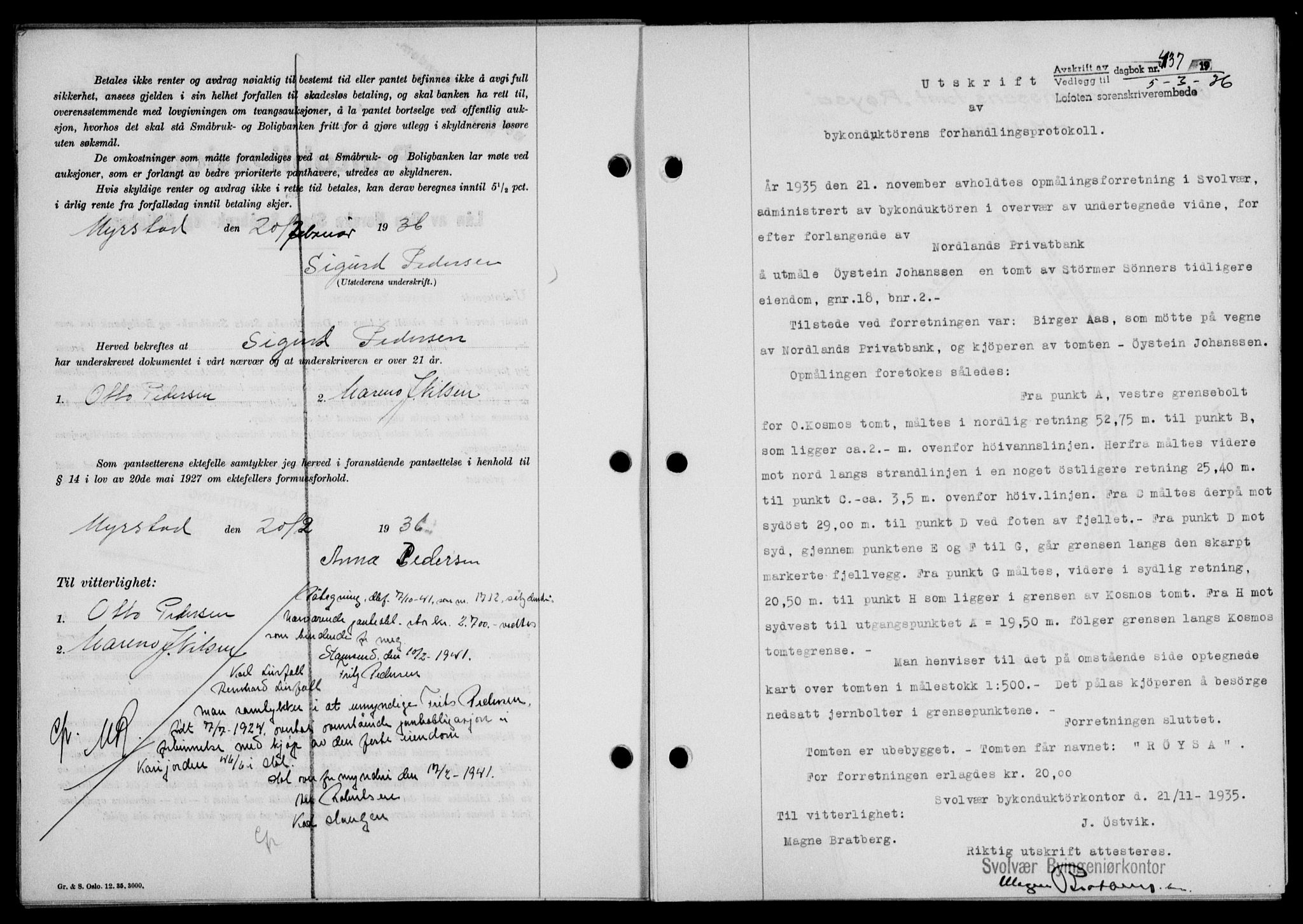 Lofoten sorenskriveri, SAT/A-0017/1/2/2C/L0033b: Mortgage book no. 33b, 1936-1936, Diary no: : 437/1936