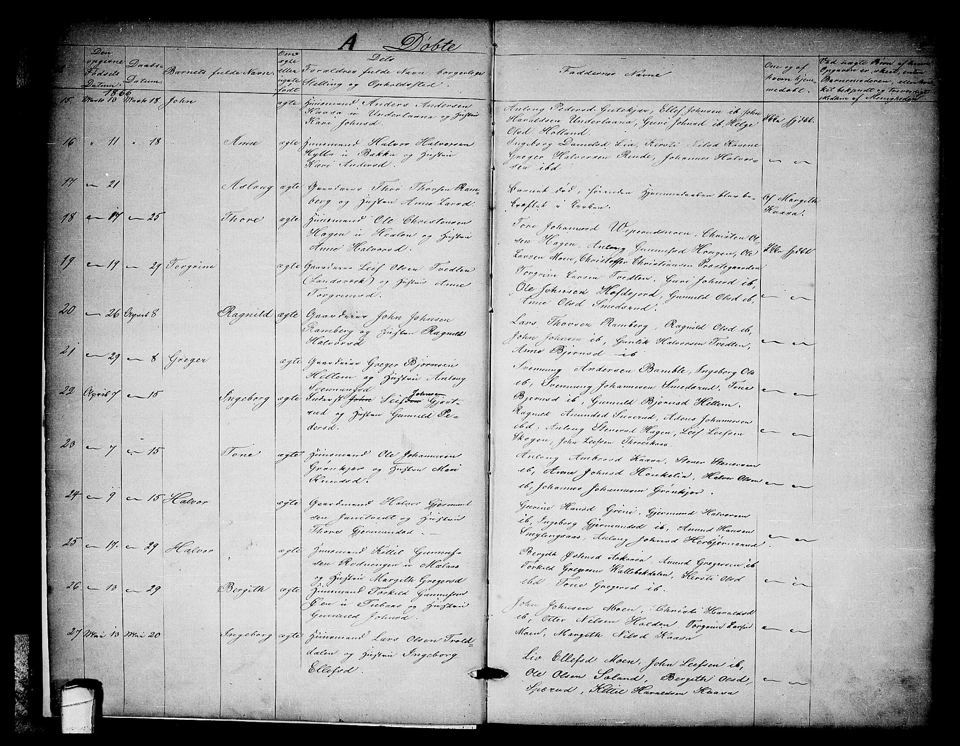 Heddal kirkebøker, SAKO/A-268/G/Ga/L0001: Parish register (copy) no. I 1, 1866-1878, p. 4-5