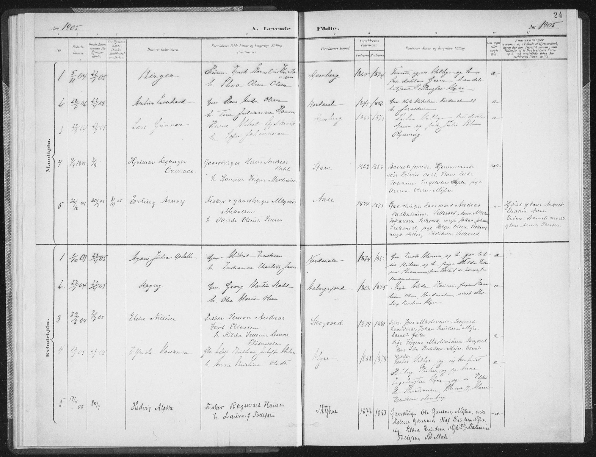 Ministerialprotokoller, klokkerbøker og fødselsregistre - Nordland, AV/SAT-A-1459/897/L1400: Parish register (official) no. 897A07, 1897-1908, p. 24