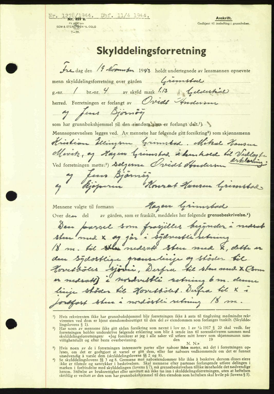 Salten sorenskriveri, AV/SAT-A-4578/1/2/2C: Mortgage book no. A14-15, 1943-1945, Diary no: : 1278/1944