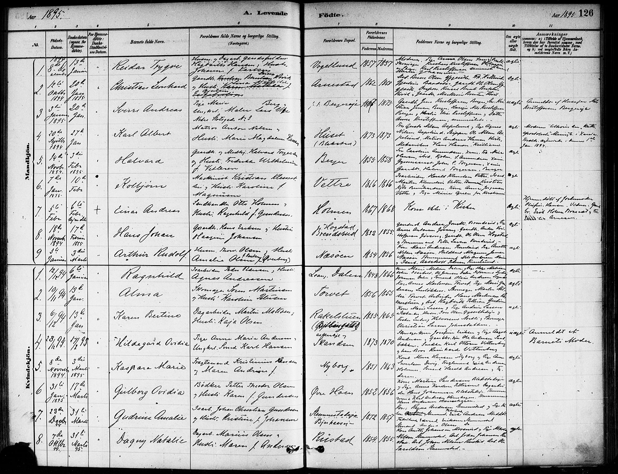 Asker prestekontor Kirkebøker, SAO/A-10256a/F/Fa/L0013: Parish register (official) no. I 13, 1879-1896, p. 126