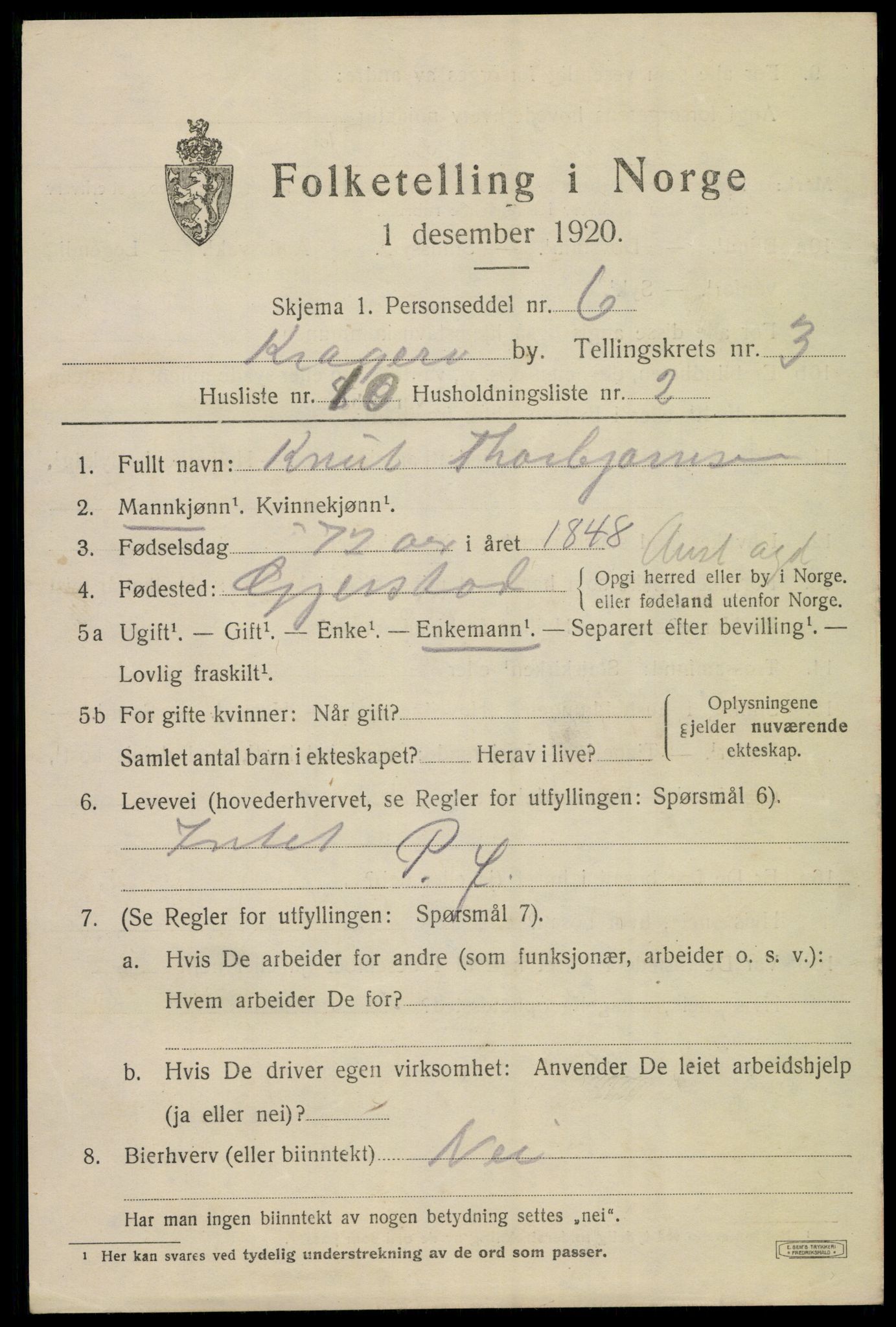 SAKO, 1920 census for Kragerø, 1920, p. 7215