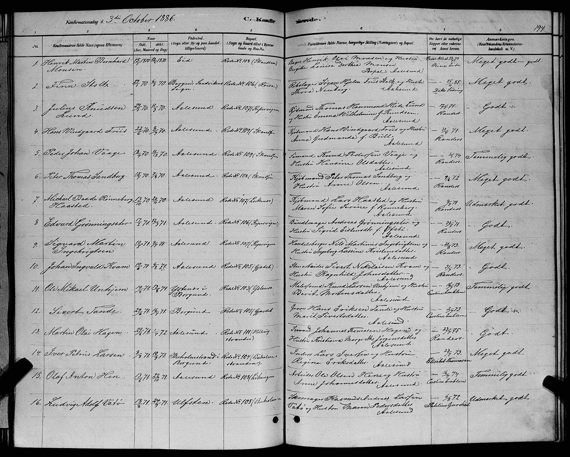 Ministerialprotokoller, klokkerbøker og fødselsregistre - Møre og Romsdal, AV/SAT-A-1454/529/L0466: Parish register (copy) no. 529C03, 1878-1888, p. 194