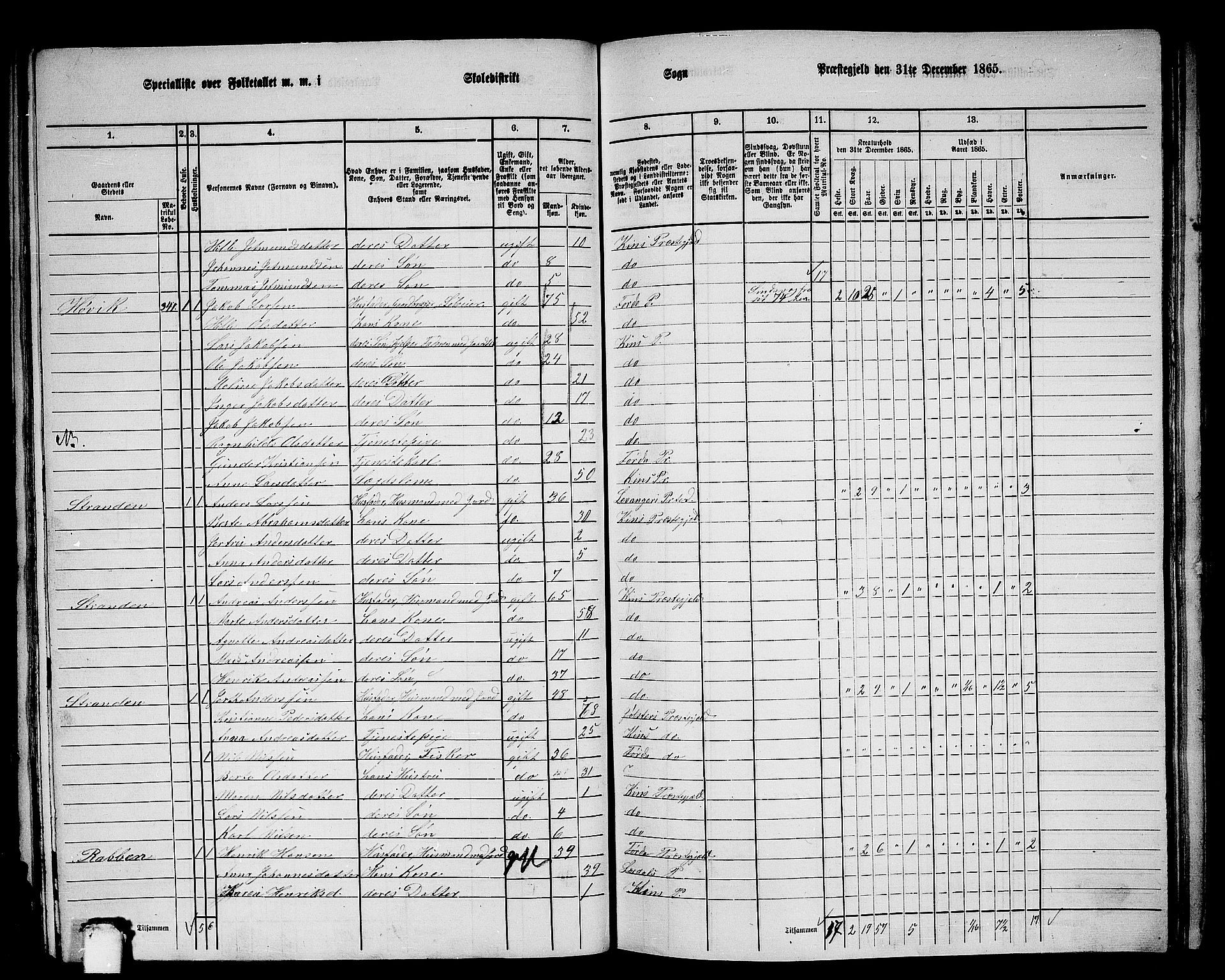 RA, 1865 census for Kinn, 1865, p. 95