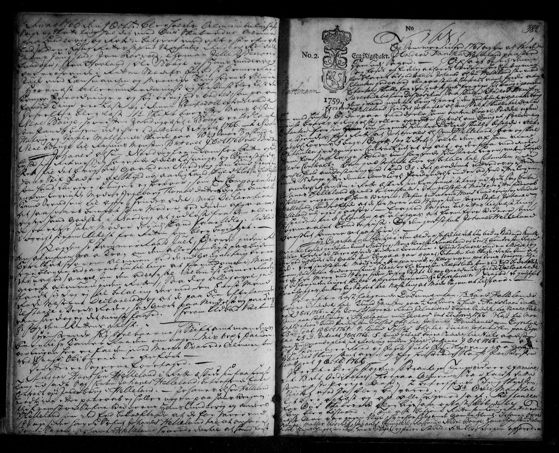 Sunnhordland sorenskrivar, AV/SAB-A-2401/1/F/Faa/L0038: Tingbøker, 1759-1766, p. 383b-384a