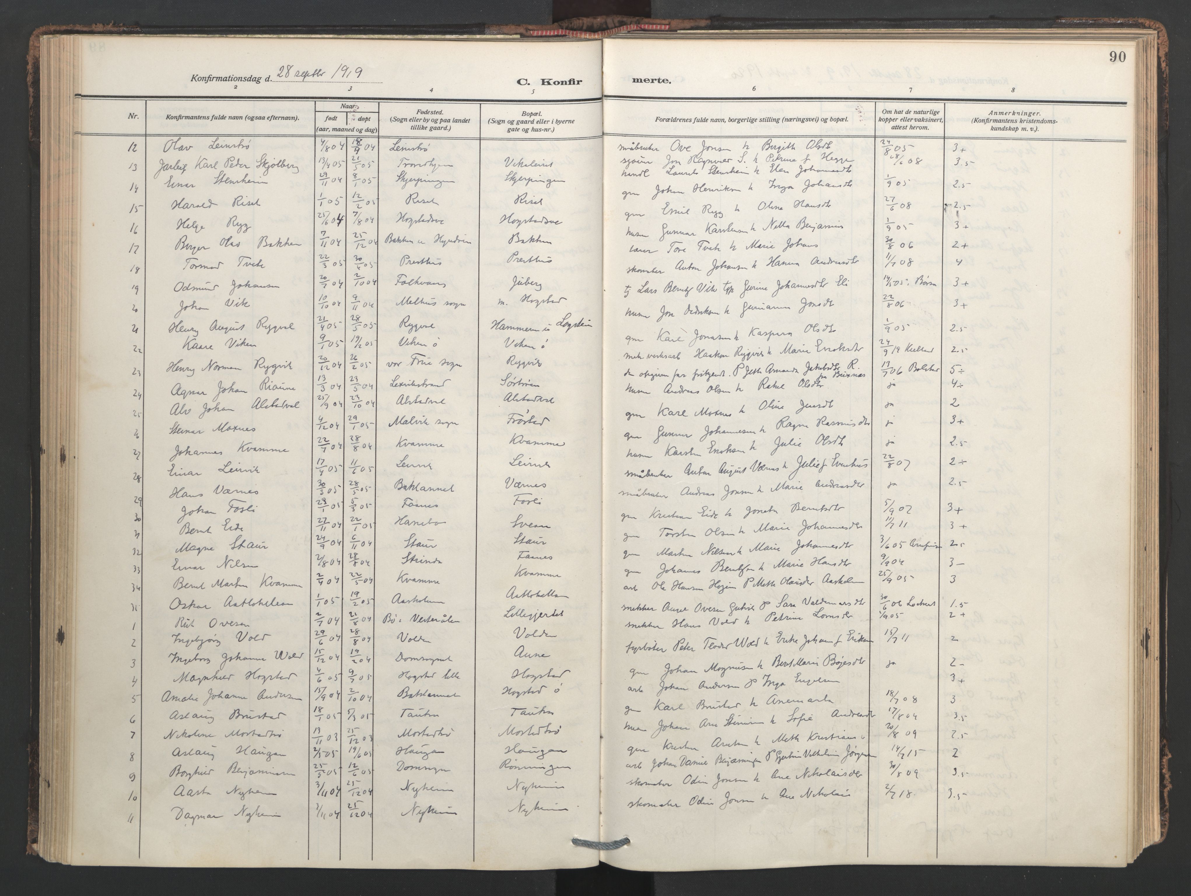 Ministerialprotokoller, klokkerbøker og fødselsregistre - Nord-Trøndelag, SAT/A-1458/713/L0123: Parish register (official) no. 713A12, 1911-1925, p. 90