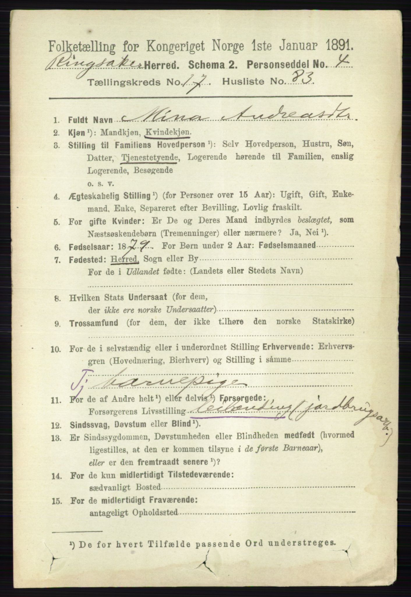 RA, 1891 census for 0412 Ringsaker, 1891, p. 10290