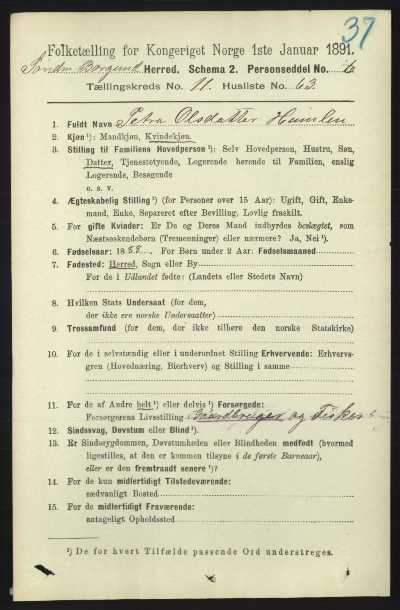 RA, 1891 census for 1531 Borgund, 1891, p. 3136