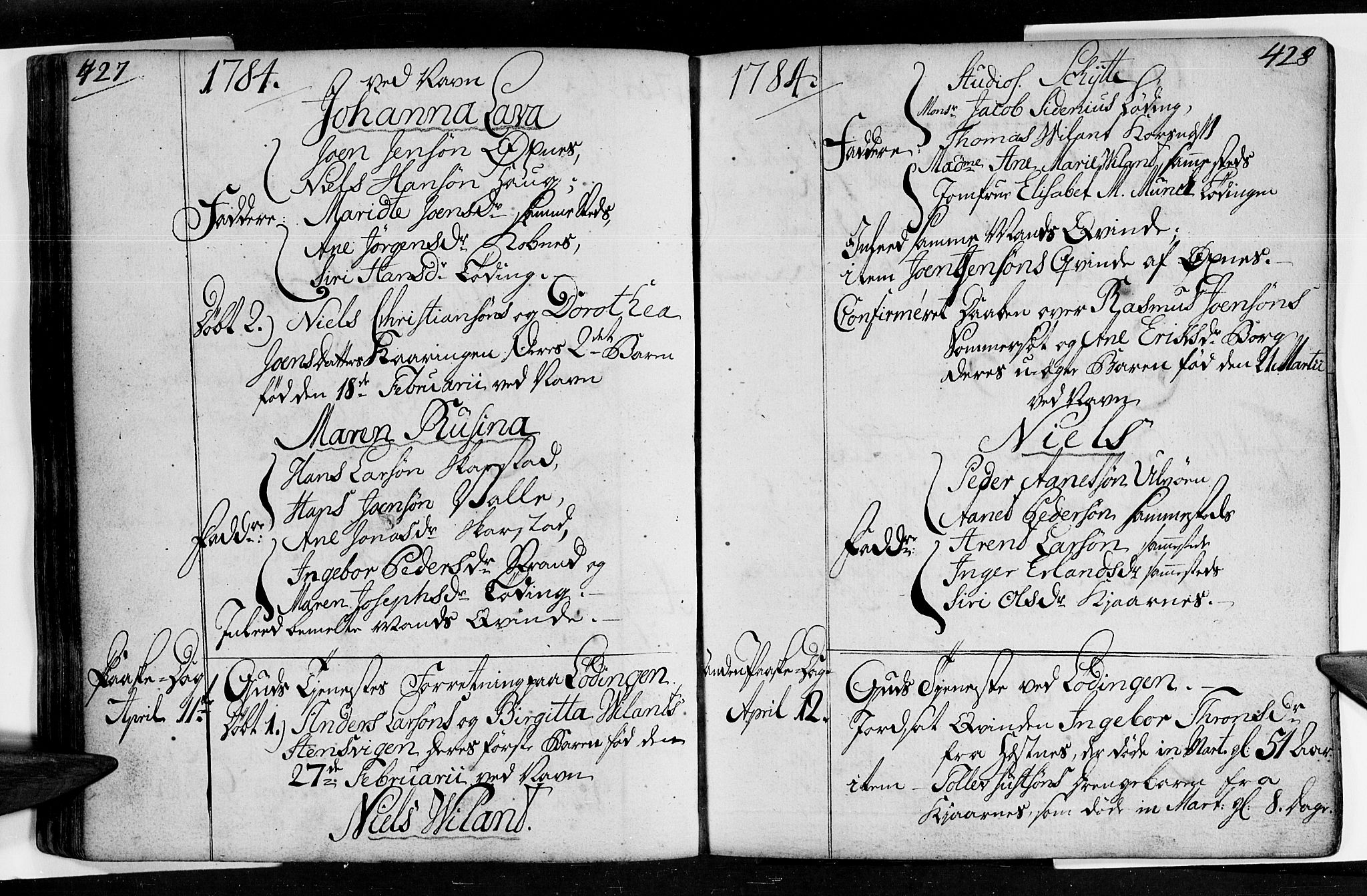 Ministerialprotokoller, klokkerbøker og fødselsregistre - Nordland, SAT/A-1459/872/L1029: Parish register (official) no. 872A04, 1765-1787, p. 427-428