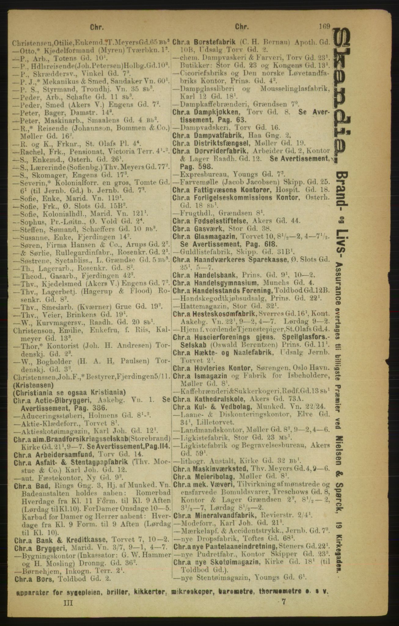 Kristiania/Oslo adressebok, PUBL/-, 1888, p. 169