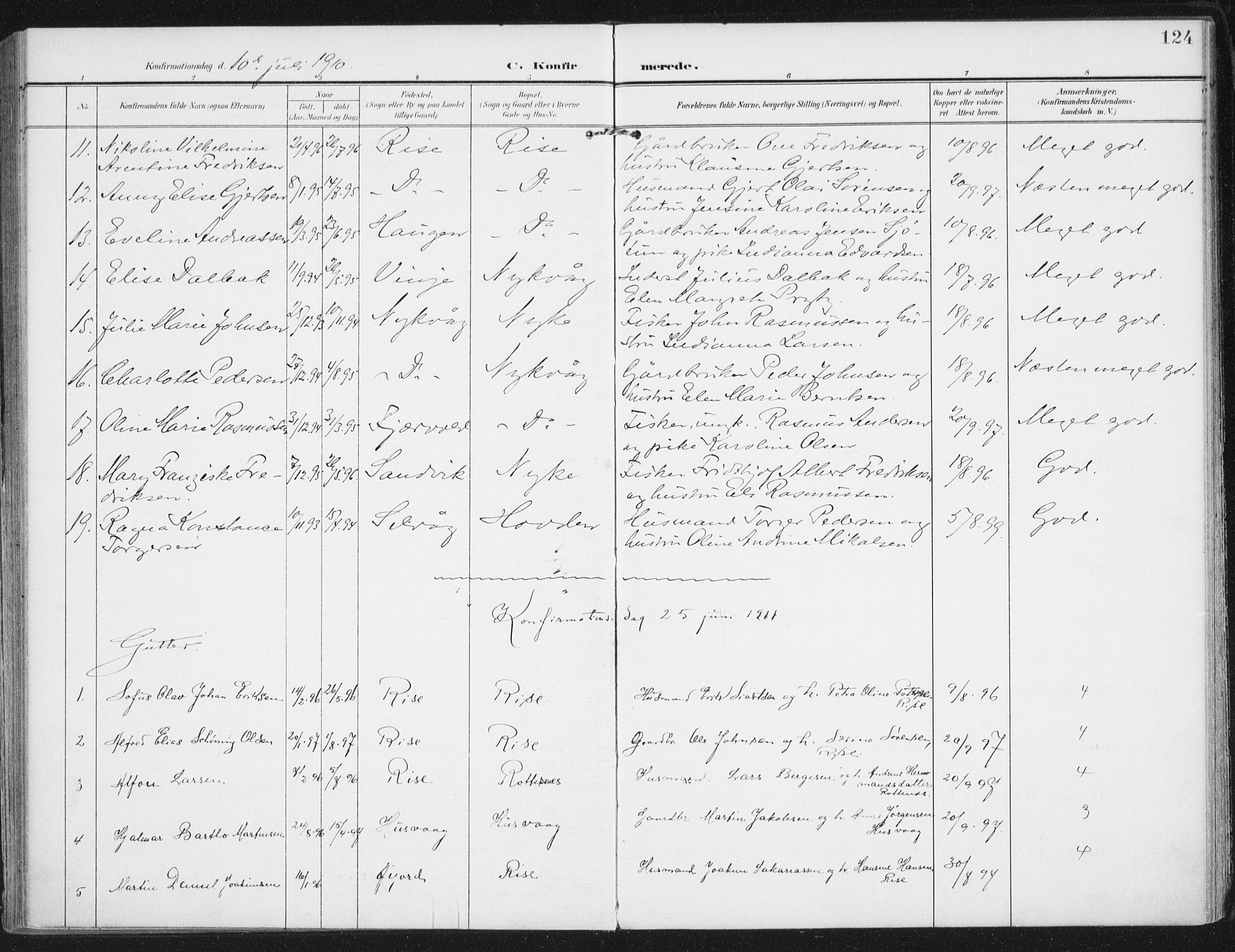 Ministerialprotokoller, klokkerbøker og fødselsregistre - Nordland, SAT/A-1459/892/L1321: Parish register (official) no. 892A02, 1902-1918, p. 124