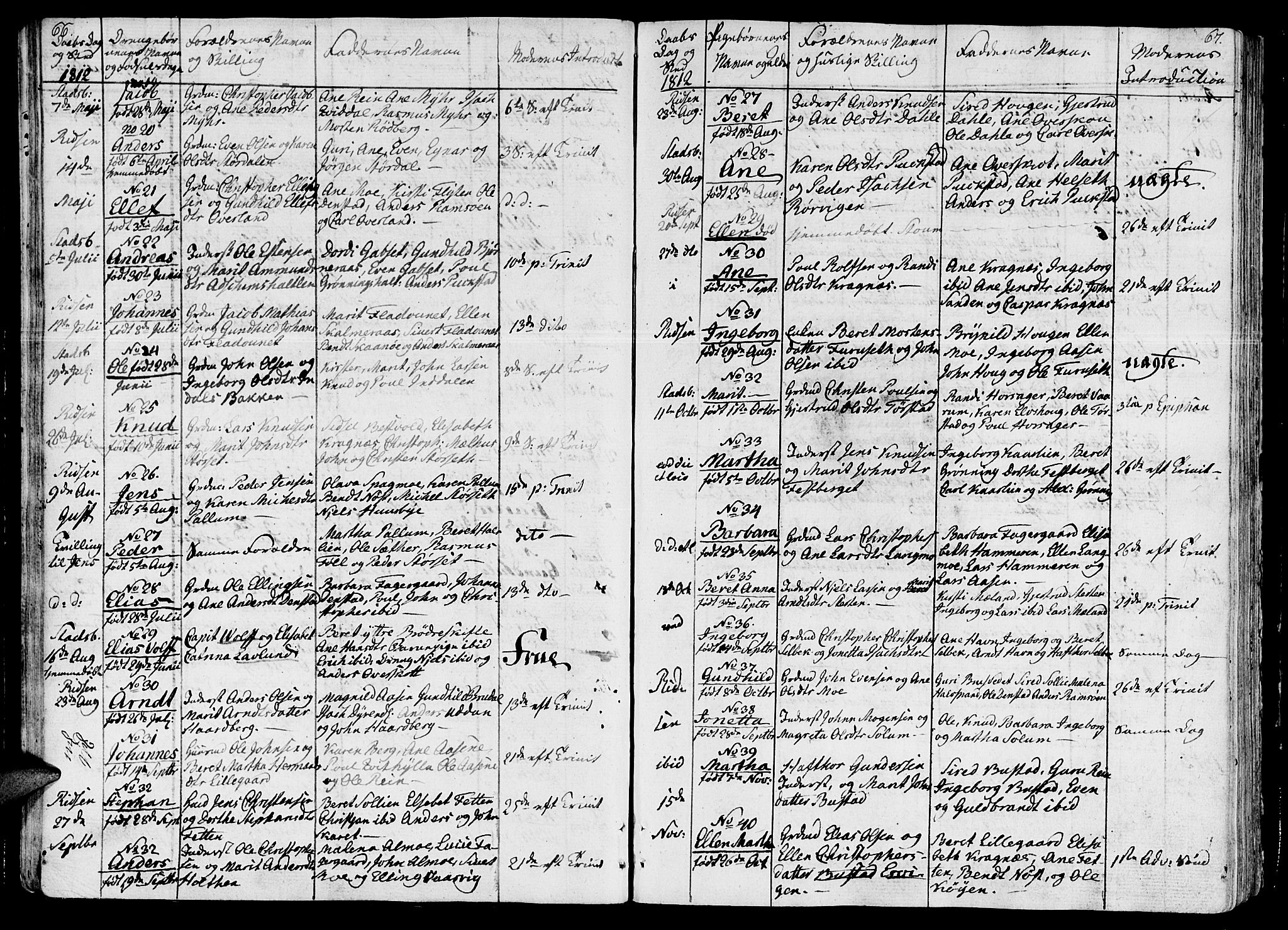 Ministerialprotokoller, klokkerbøker og fødselsregistre - Sør-Trøndelag, SAT/A-1456/646/L0607: Parish register (official) no. 646A05, 1806-1815, p. 66-67