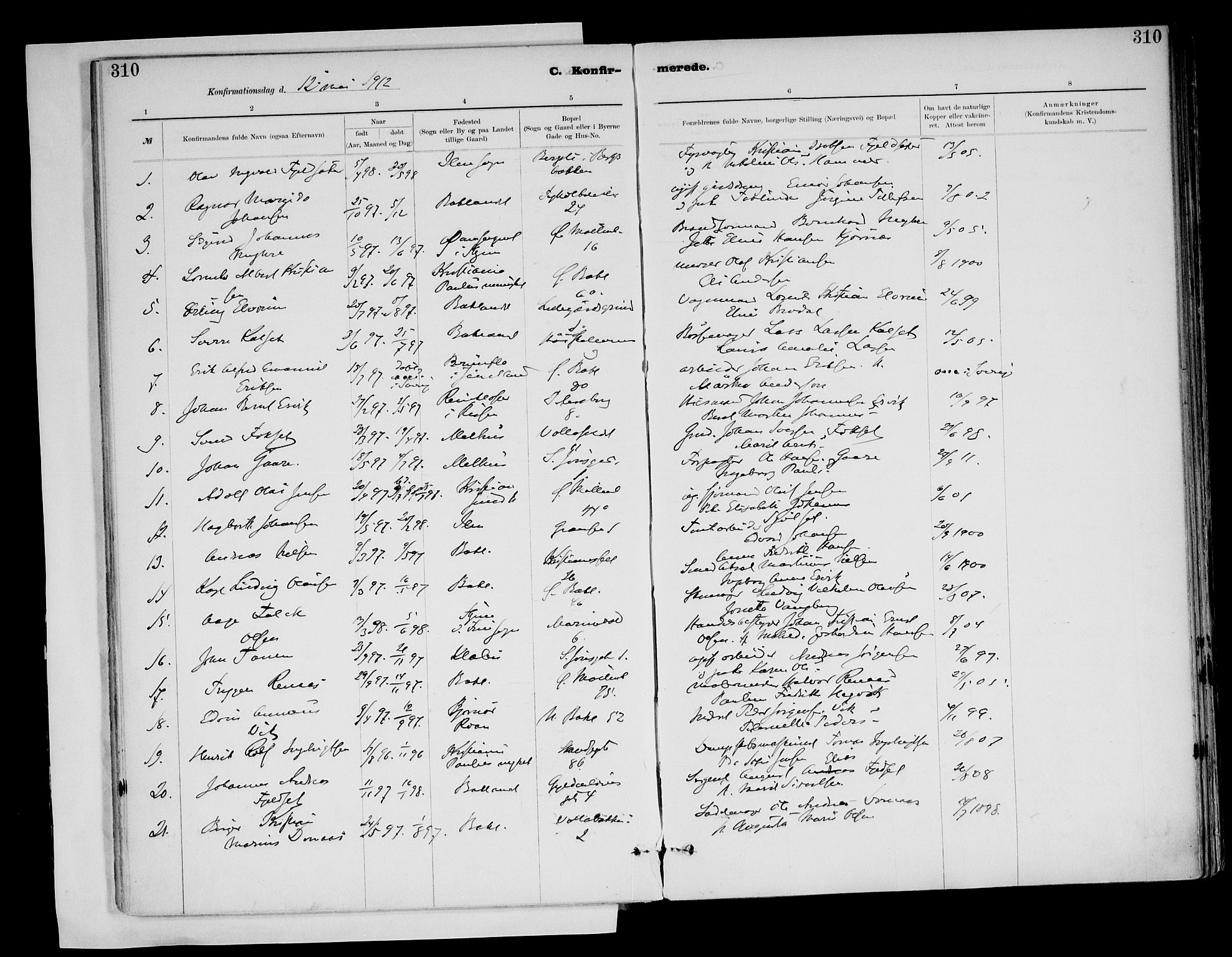 Ministerialprotokoller, klokkerbøker og fødselsregistre - Sør-Trøndelag, SAT/A-1456/604/L0203: Parish register (official) no. 604A23, 1908-1916, p. 310