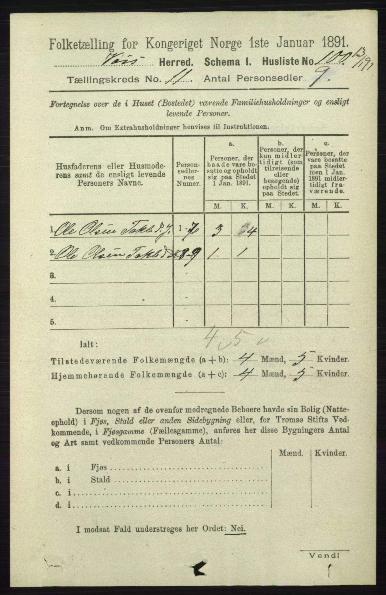 RA, 1891 census for 1235 Voss, 1891, p. 5824