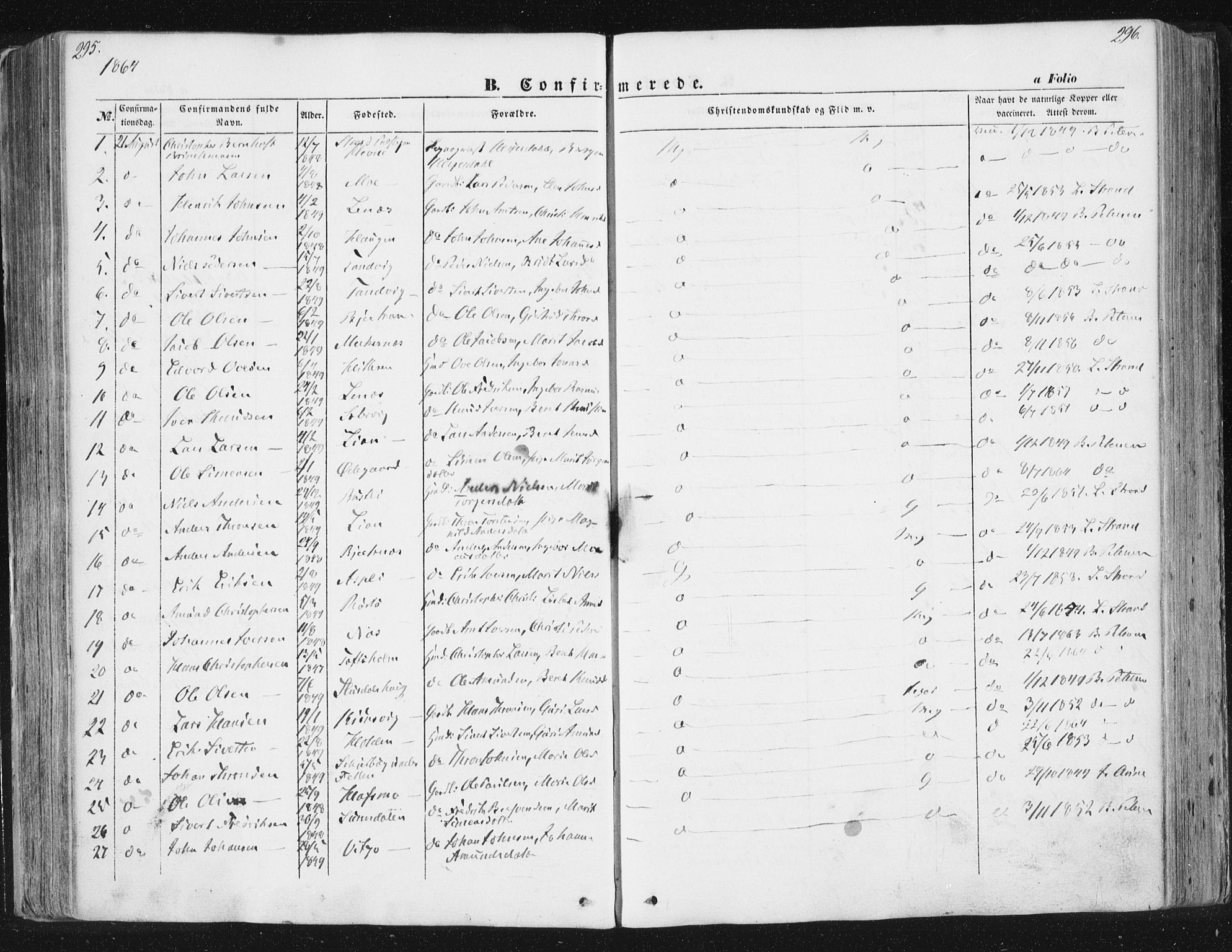 Ministerialprotokoller, klokkerbøker og fødselsregistre - Sør-Trøndelag, SAT/A-1456/630/L0494: Parish register (official) no. 630A07, 1852-1868, p. 295-296