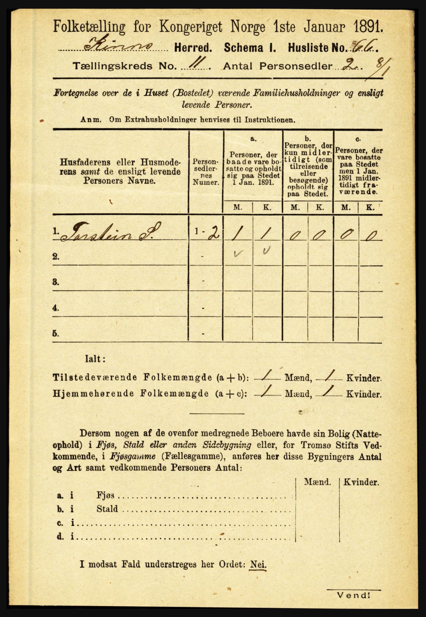 RA, 1891 census for 1437 Kinn, 1891, p. 4053