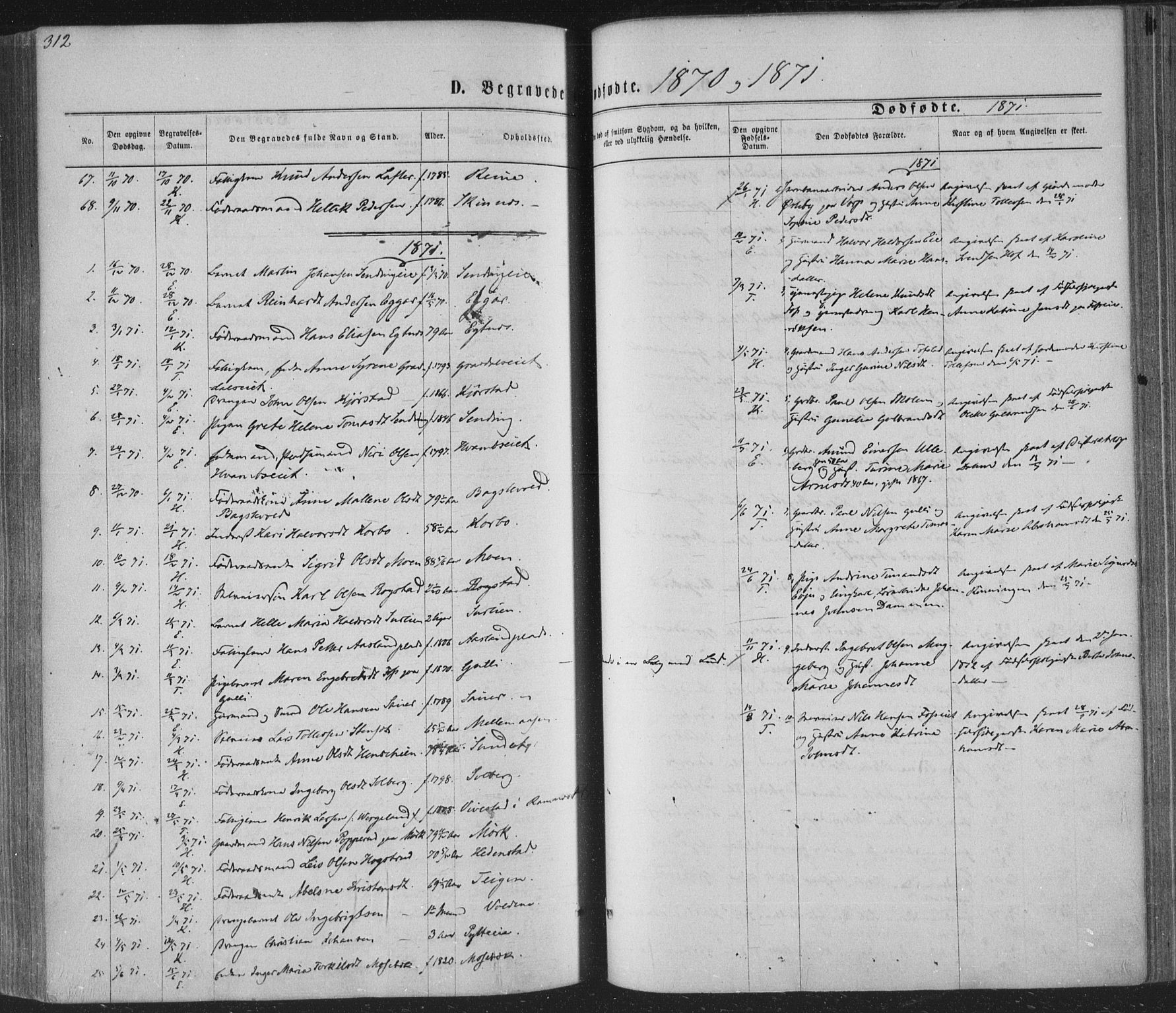 Sandsvær kirkebøker, SAKO/A-244/F/Fa/L0007: Parish register (official) no. I 7, 1869-1877, p. 312