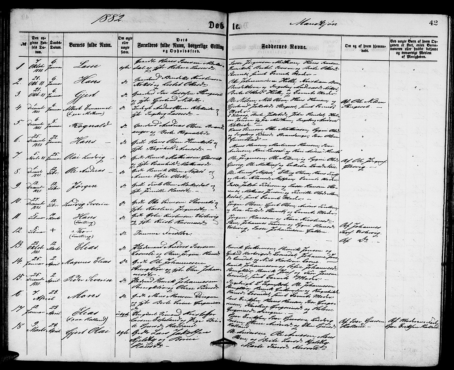 Gulen sokneprestembete, SAB/A-80201/H/Hab/Habb/L0002: Parish register (copy) no. B 2, 1867-1883, p. 42