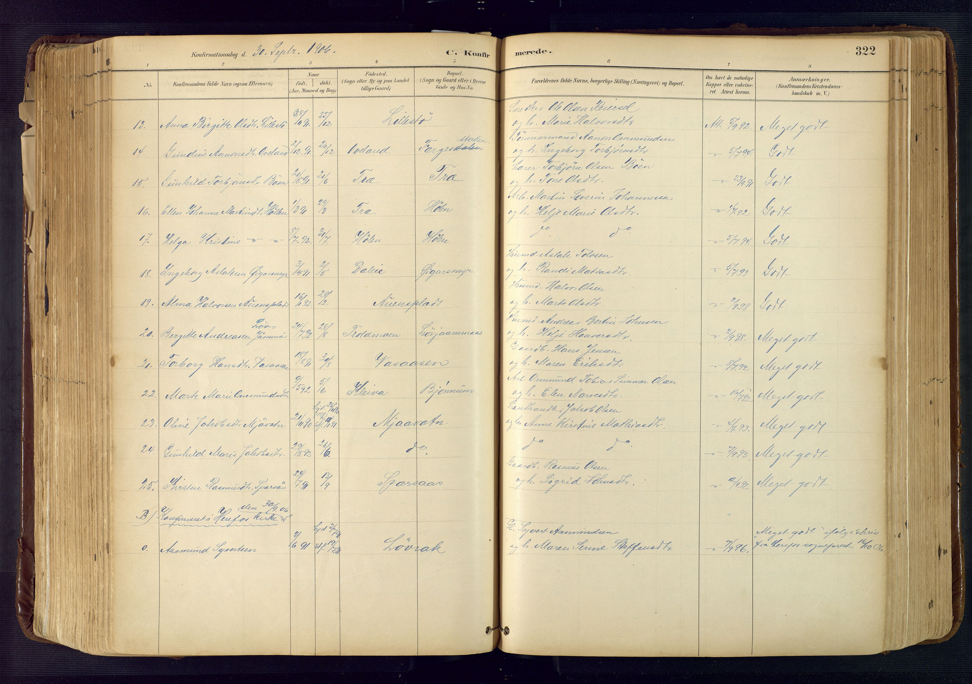 Froland sokneprestkontor, SAK/1111-0013/F/Fa/L0005: Parish register (official) no. A 5, 1882-1921, p. 322