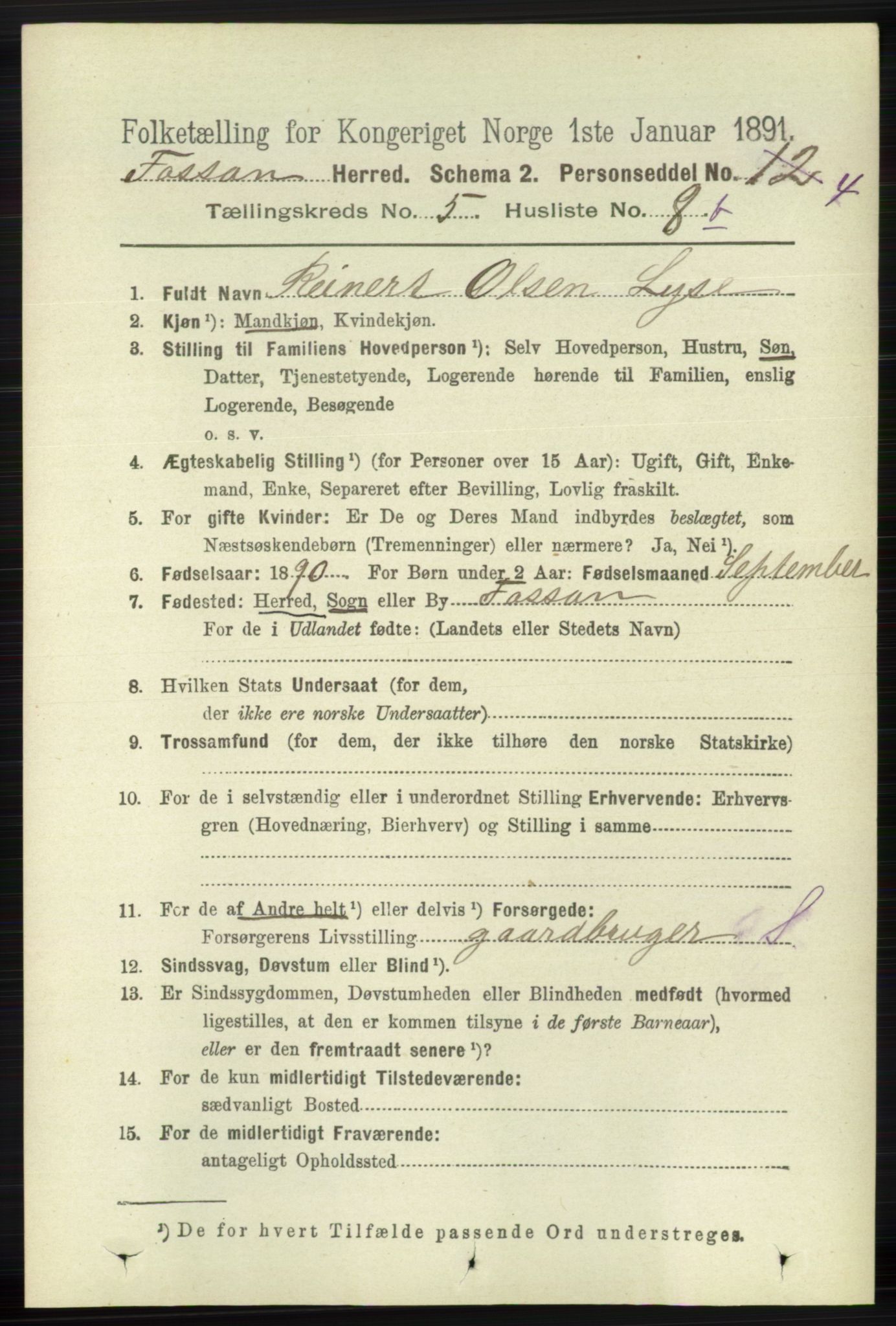 RA, 1891 census for 1129 Forsand, 1891, p. 819