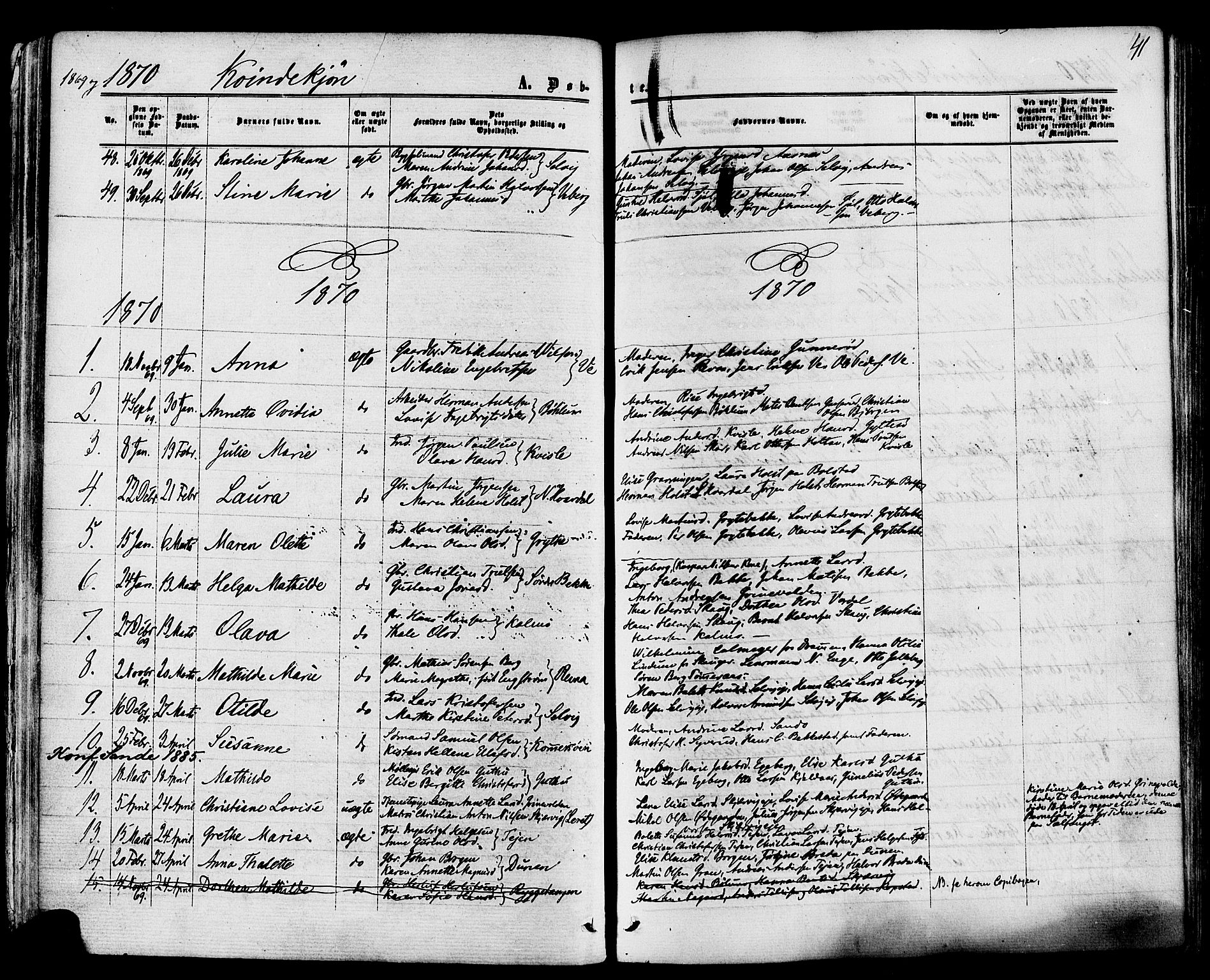 Sande Kirkebøker, AV/SAKO-A-53/F/Fa/L0005: Parish register (official) no. 5, 1865-1877, p. 41