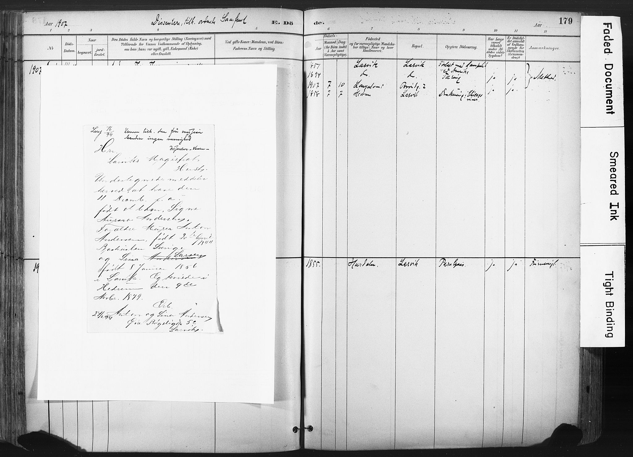 Larvik kirkebøker, AV/SAKO-A-352/F/Fa/L0010: Parish register (official) no. I 10, 1884-1910, p. 179