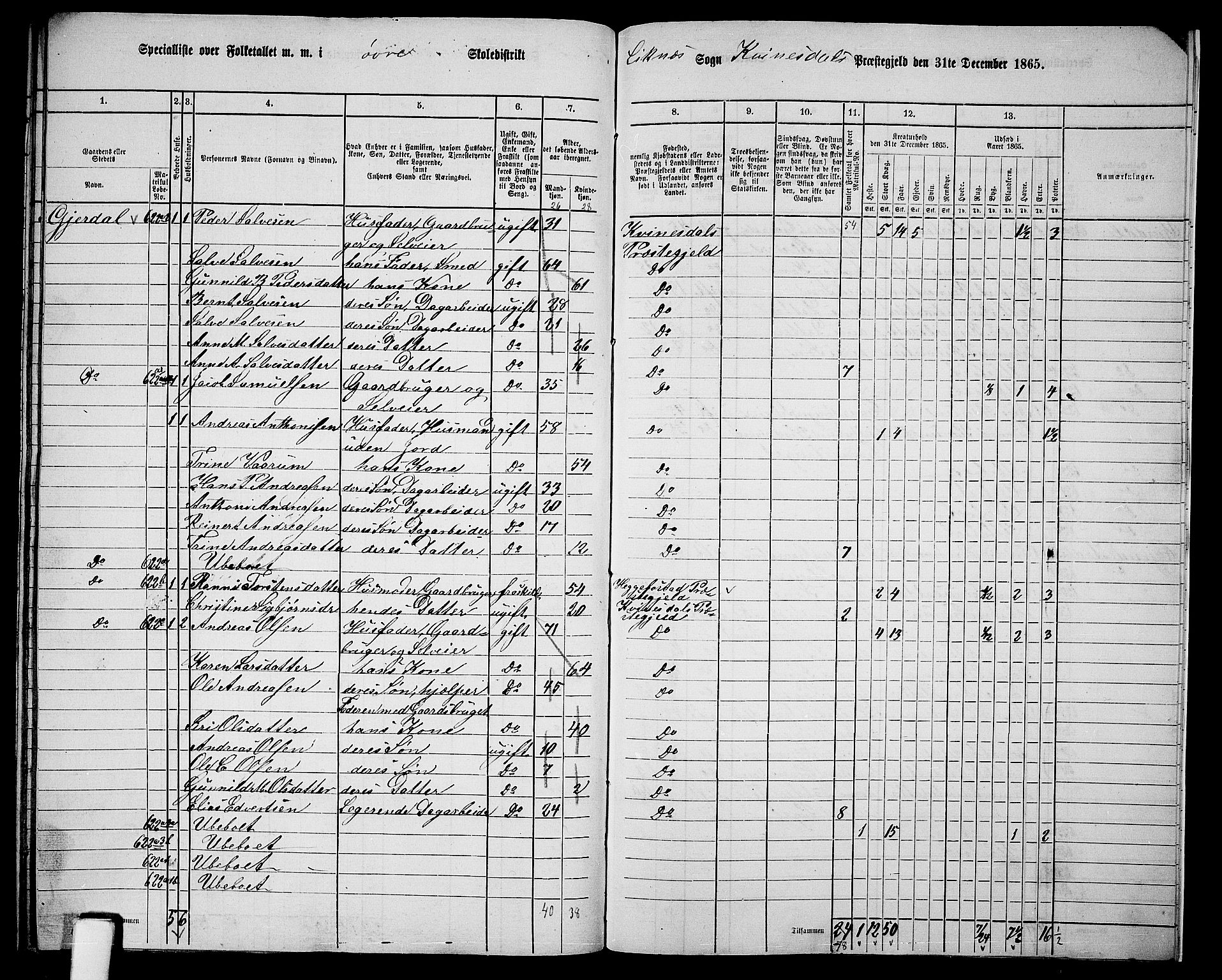 RA, 1865 census for Kvinesdal, 1865, p. 175