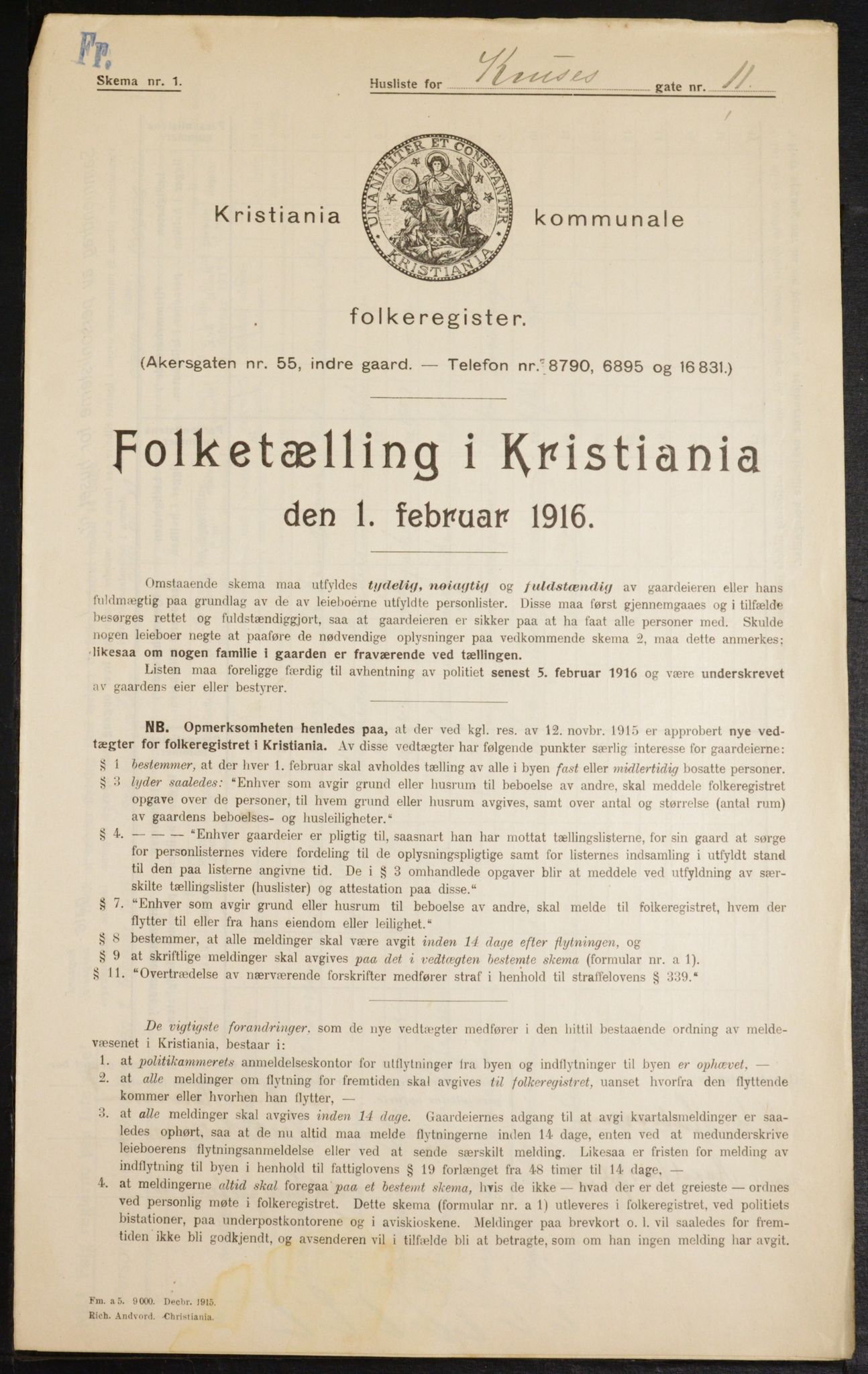 OBA, Municipal Census 1916 for Kristiania, 1916, p. 56169