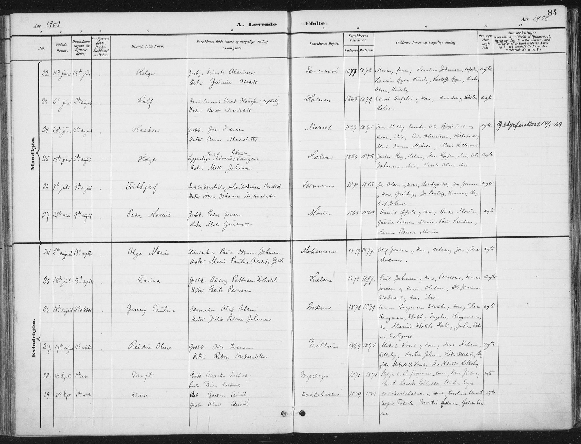 Ministerialprotokoller, klokkerbøker og fødselsregistre - Nord-Trøndelag, AV/SAT-A-1458/709/L0082: Parish register (official) no. 709A22, 1896-1916, p. 84