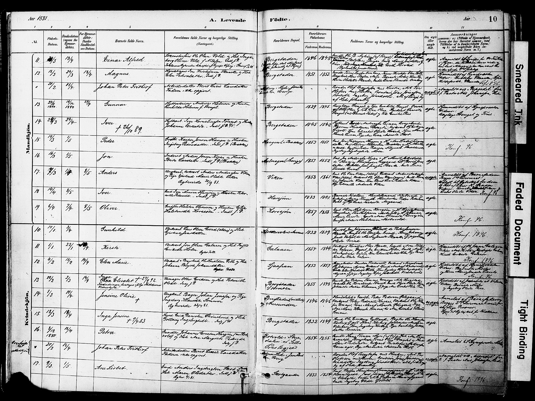 Ministerialprotokoller, klokkerbøker og fødselsregistre - Sør-Trøndelag, SAT/A-1456/681/L0933: Parish register (official) no. 681A11, 1879-1890, p. 10