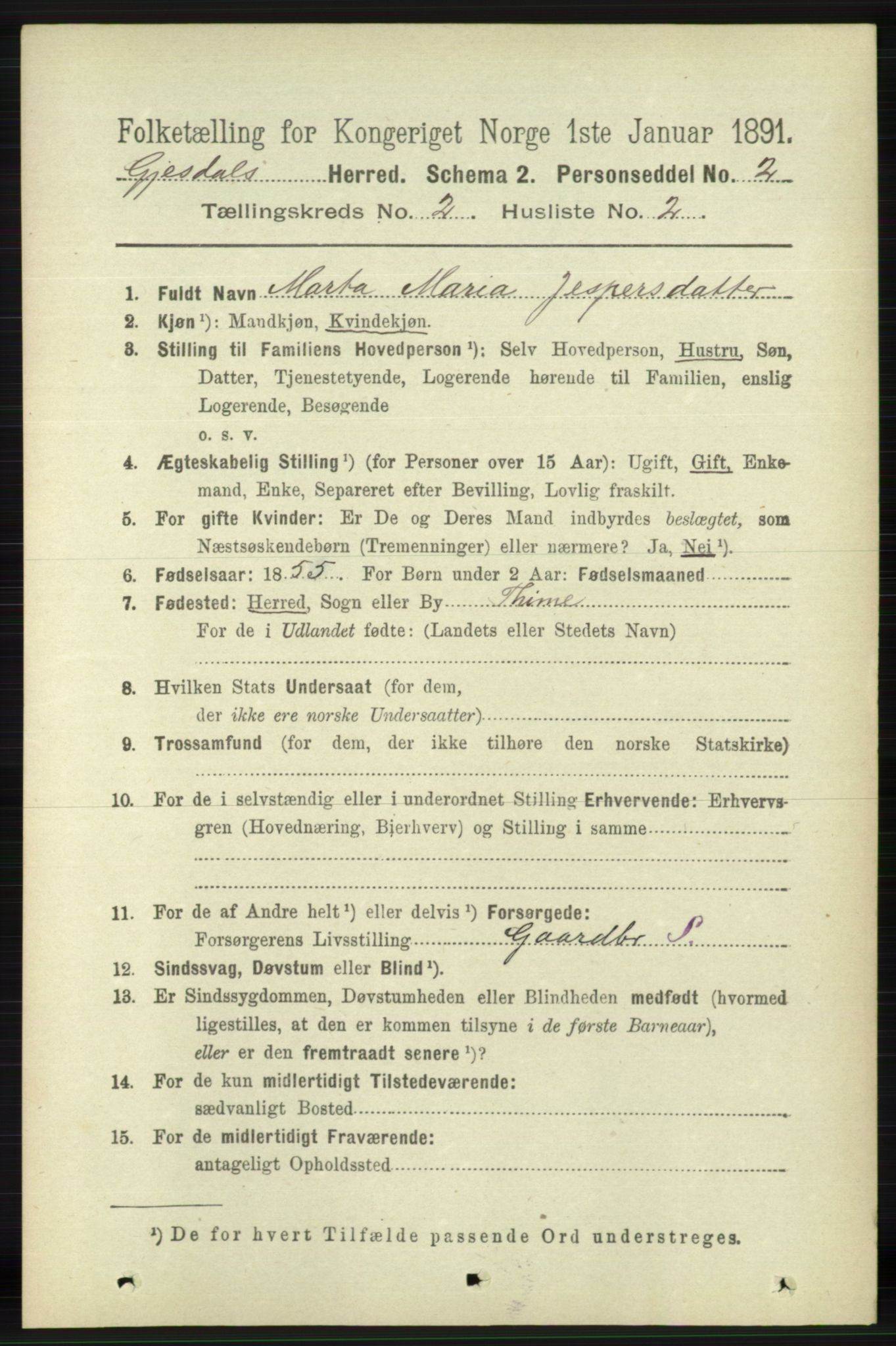 RA, 1891 census for 1122 Gjesdal, 1891, p. 390