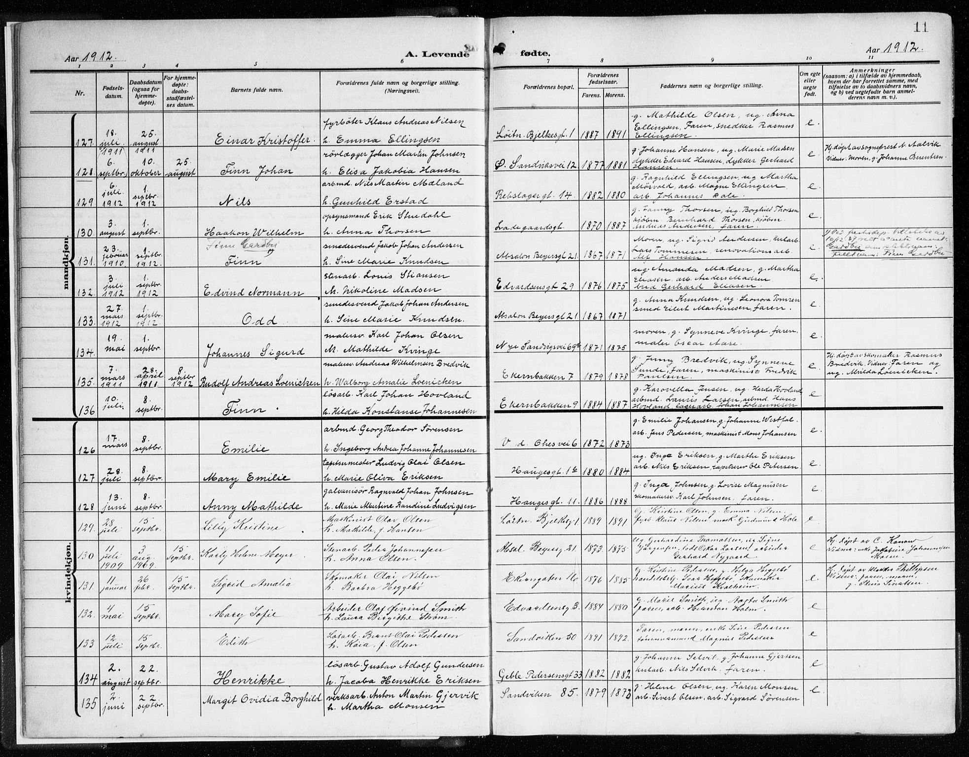 Sandviken Sokneprestembete, AV/SAB-A-77601/H/Ha/L0007: Parish register (official) no. B 4, 1912-1924, p. 11
