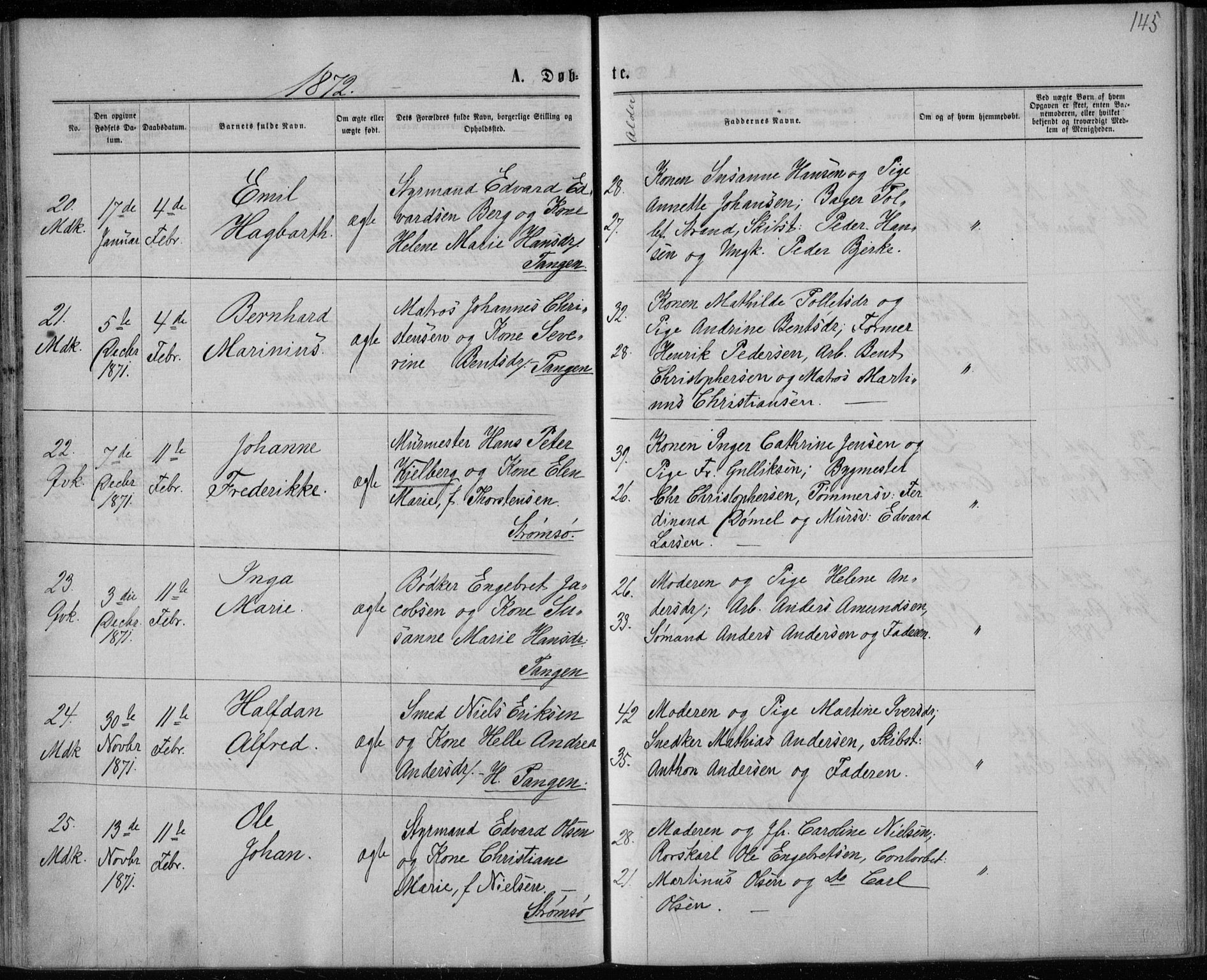 Strømsø kirkebøker, SAKO/A-246/F/Fa/L0016: Parish register (official) no. I 16, 1868-1873, p. 145