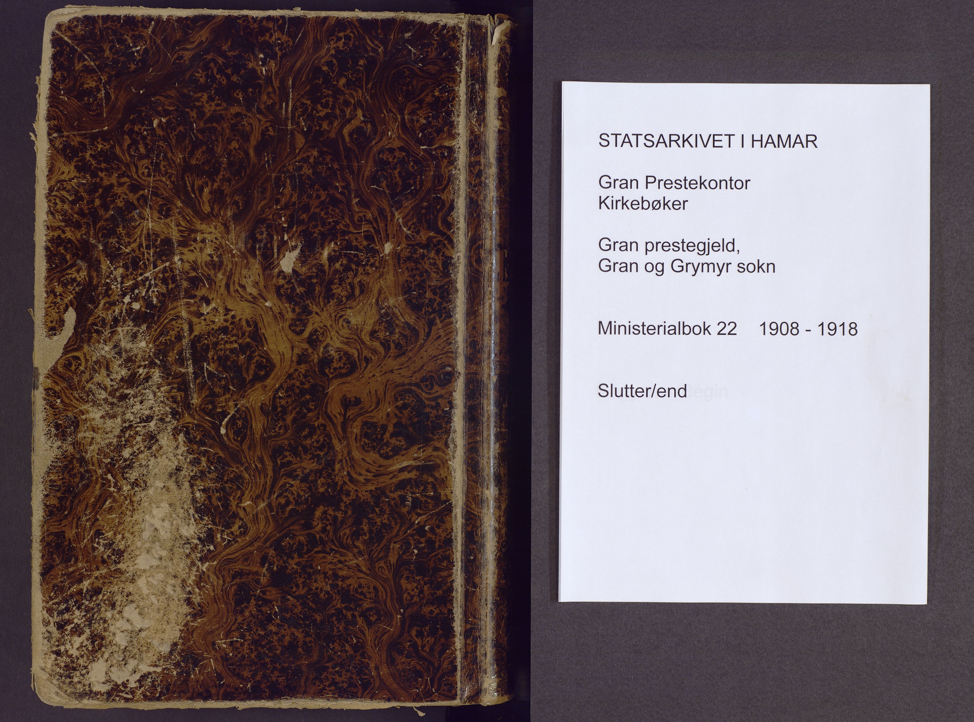 Gran prestekontor, AV/SAH-PREST-112/H/Ha/Haa/L0022: Parish register (official) no. 22, 1908-1918