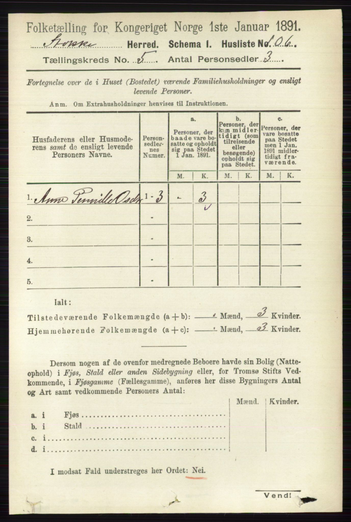 RA, 1891 census for 0720 Stokke, 1891, p. 3111