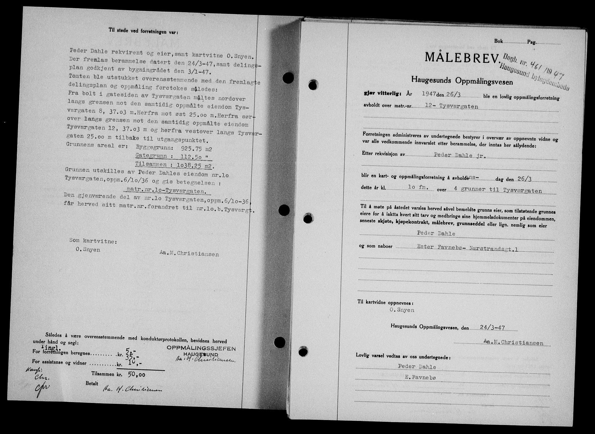 Haugesund tingrett, SAST/A-101415/01/II/IIC/L0063: Mortgage book no. A 4, 1946-1948, Diary no: : 461/1947