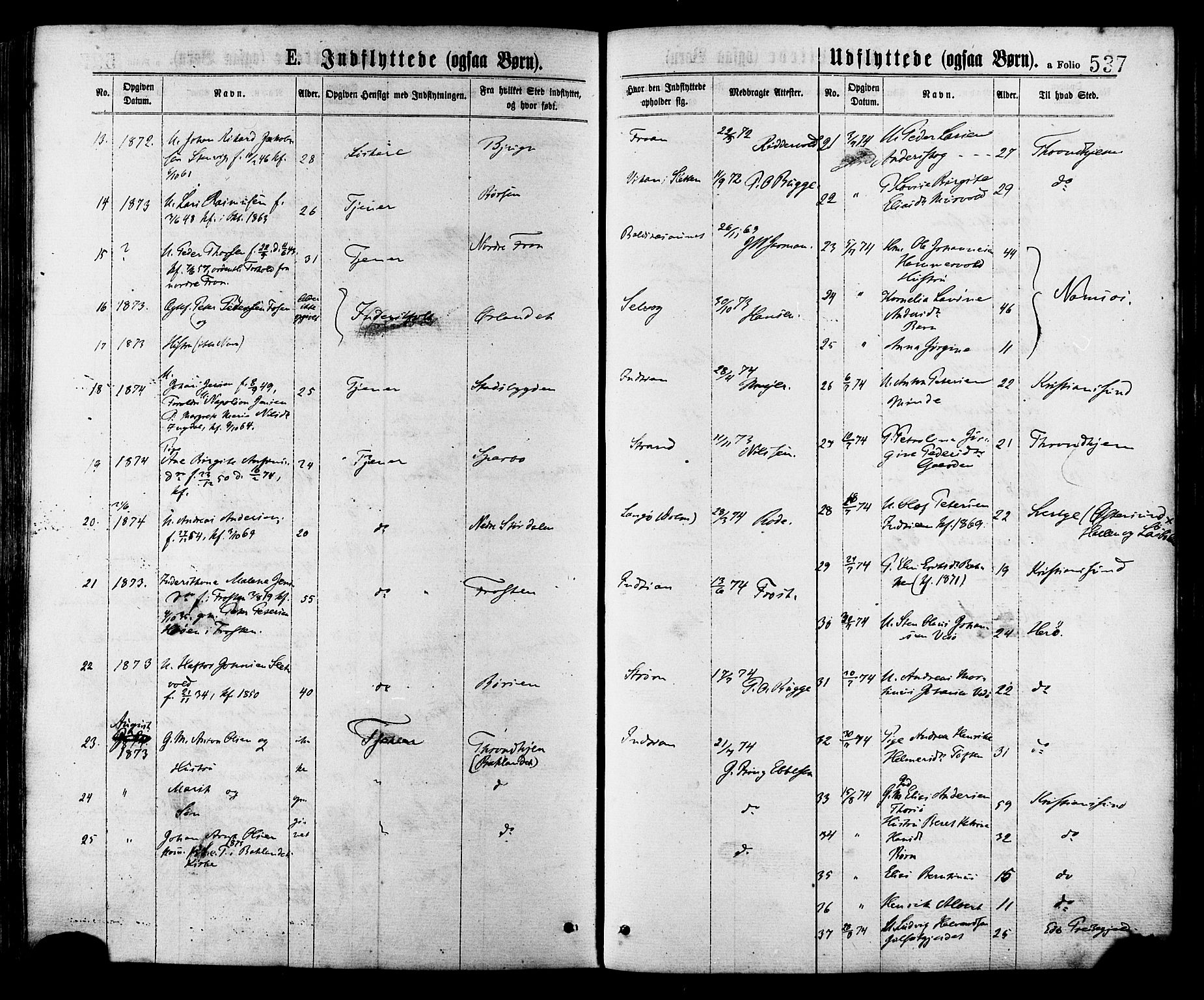 Ministerialprotokoller, klokkerbøker og fødselsregistre - Sør-Trøndelag, SAT/A-1456/634/L0532: Parish register (official) no. 634A08, 1871-1881, p. 537