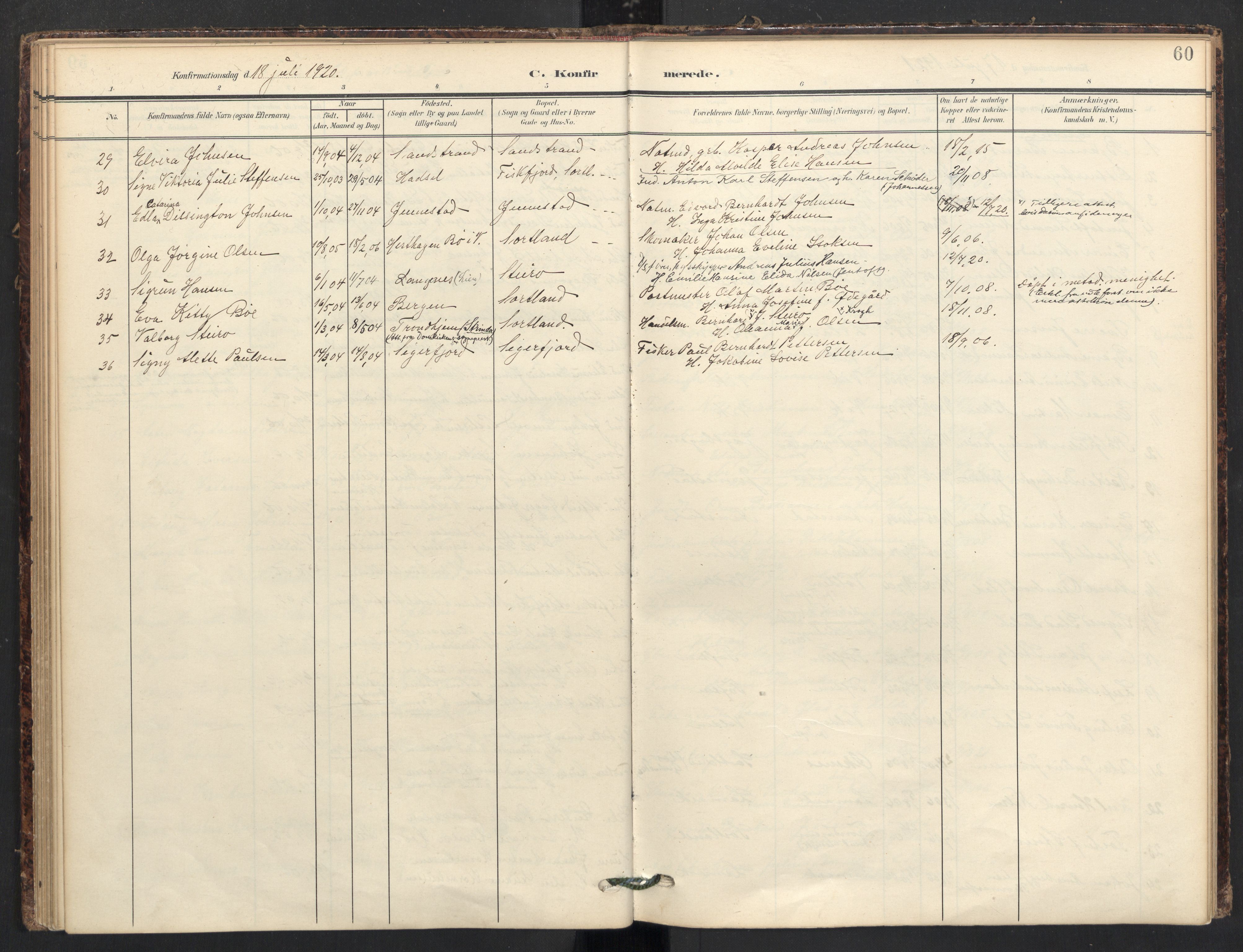 Ministerialprotokoller, klokkerbøker og fødselsregistre - Nordland, AV/SAT-A-1459/895/L1375: Parish register (official) no. 895A10, 1907-1938, p. 60