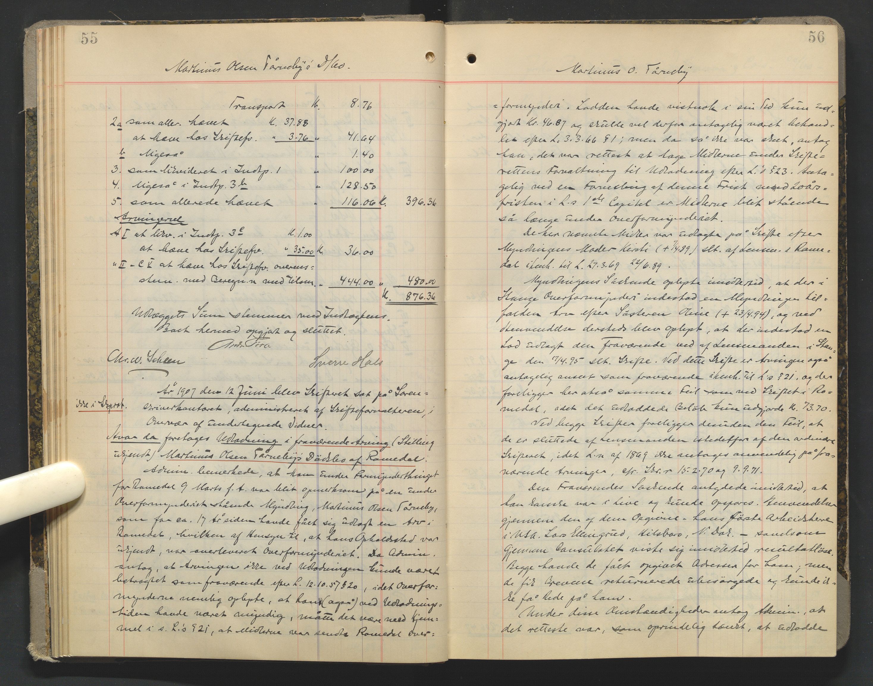 Sør-Hedmark sorenskriveri, AV/SAH-TING-014/J/Ja/Jad/L0003: Skifteutlodningsprotokoll - landet, 1906-1914, p. 55-56