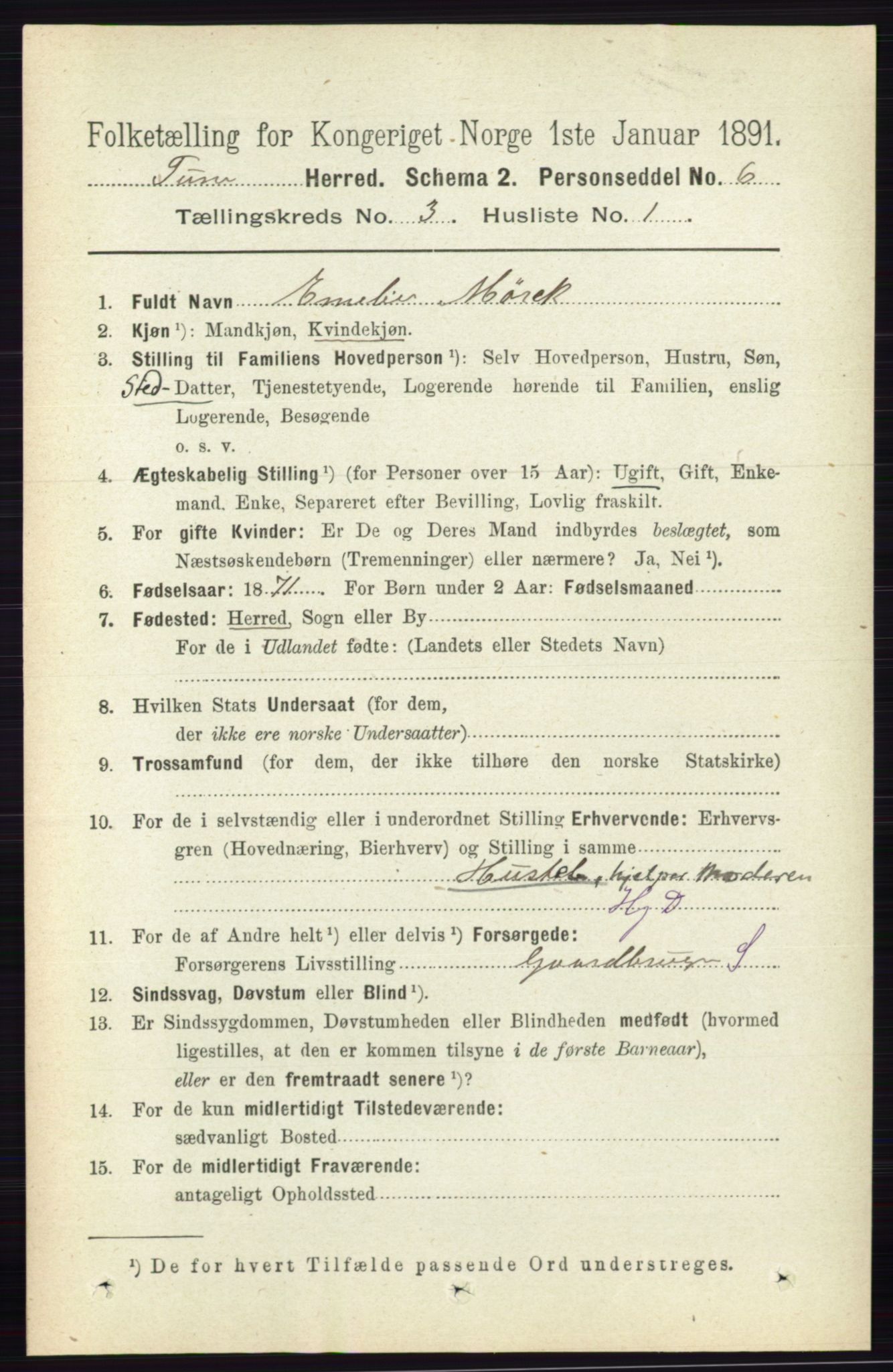 RA, 1891 census for 0130 Tune, 1891, p. 1490