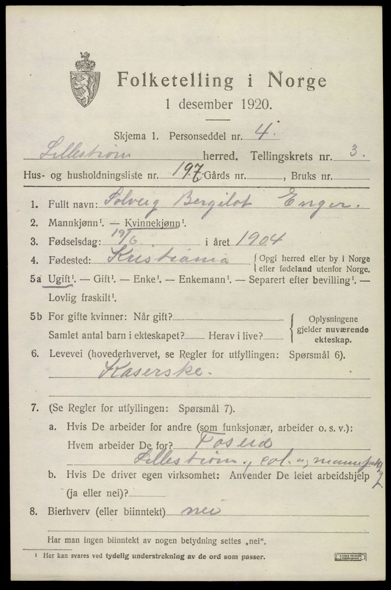 SAO, 1920 census for Lillestrøm, 1920, p. 10540