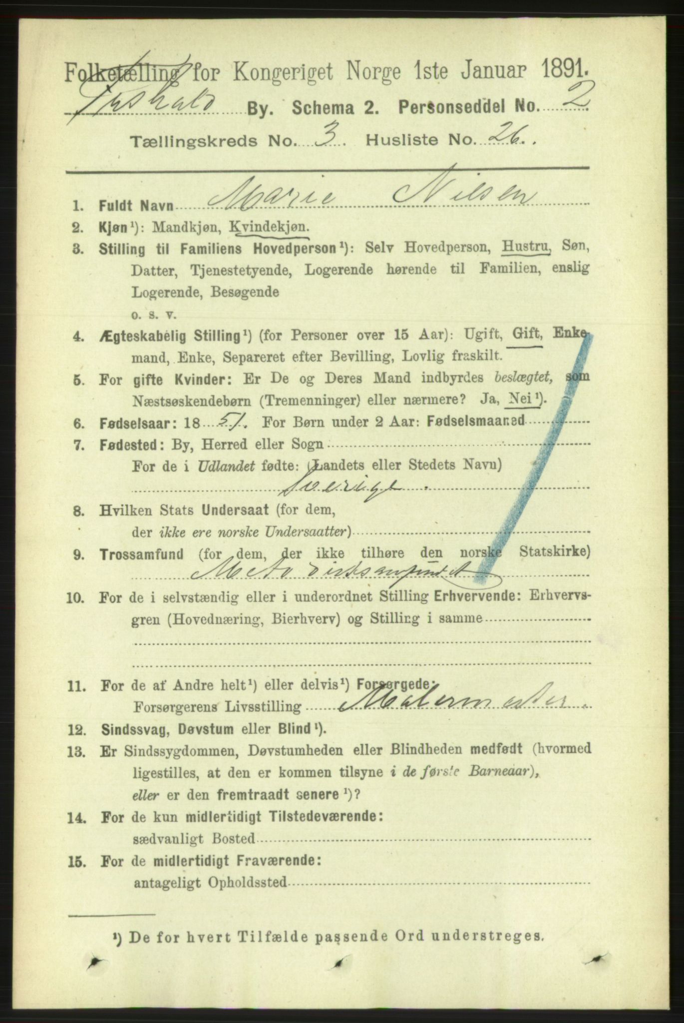 RA, 1891 census for 0101 Fredrikshald, 1891, p. 3499