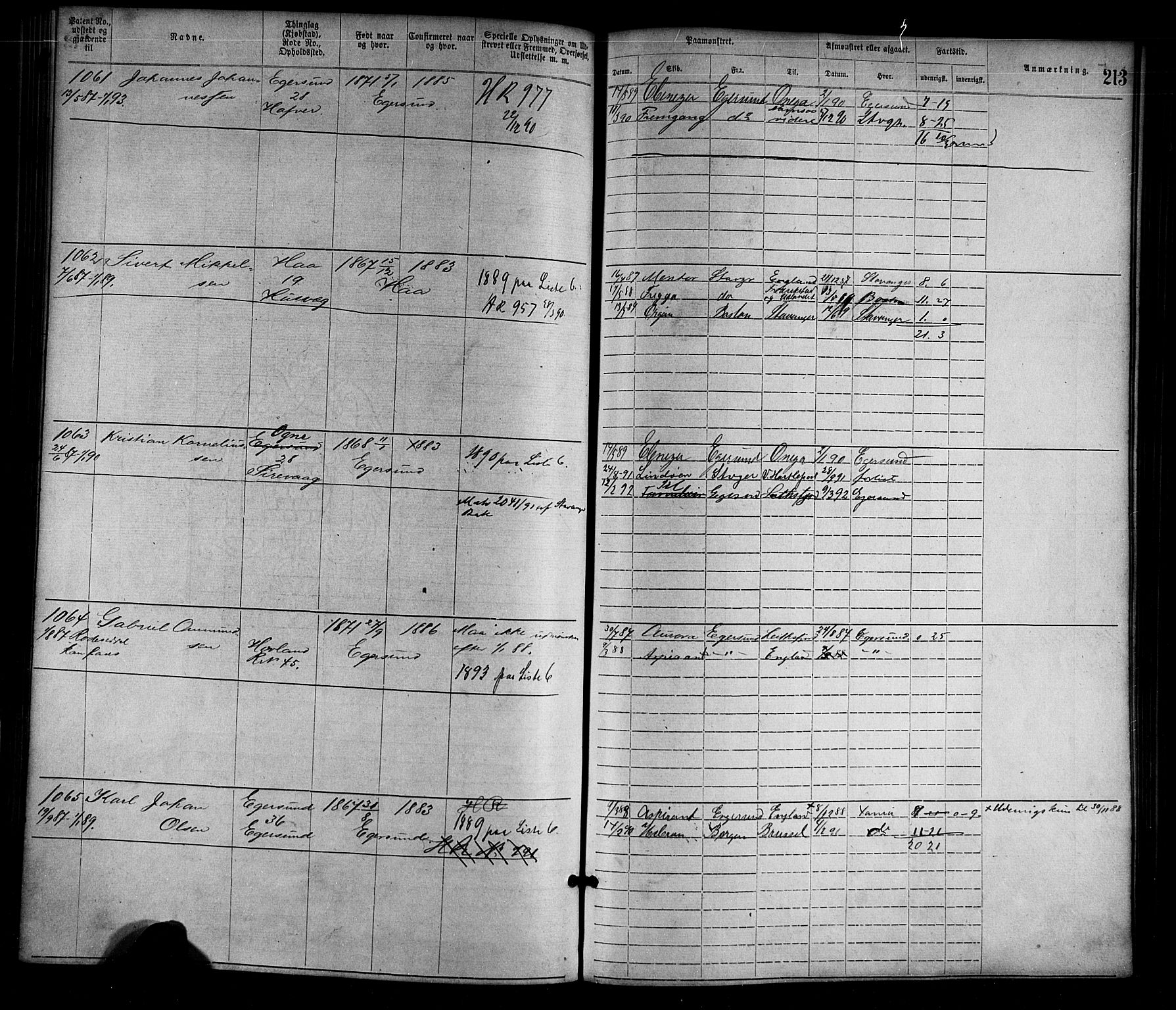 Egersund mønstringskrets, SAK/2031-0019/F/Fa/L0001: Annotasjonsrulle nr 1-1440 med register, O-1, 1869-1895, p. 237