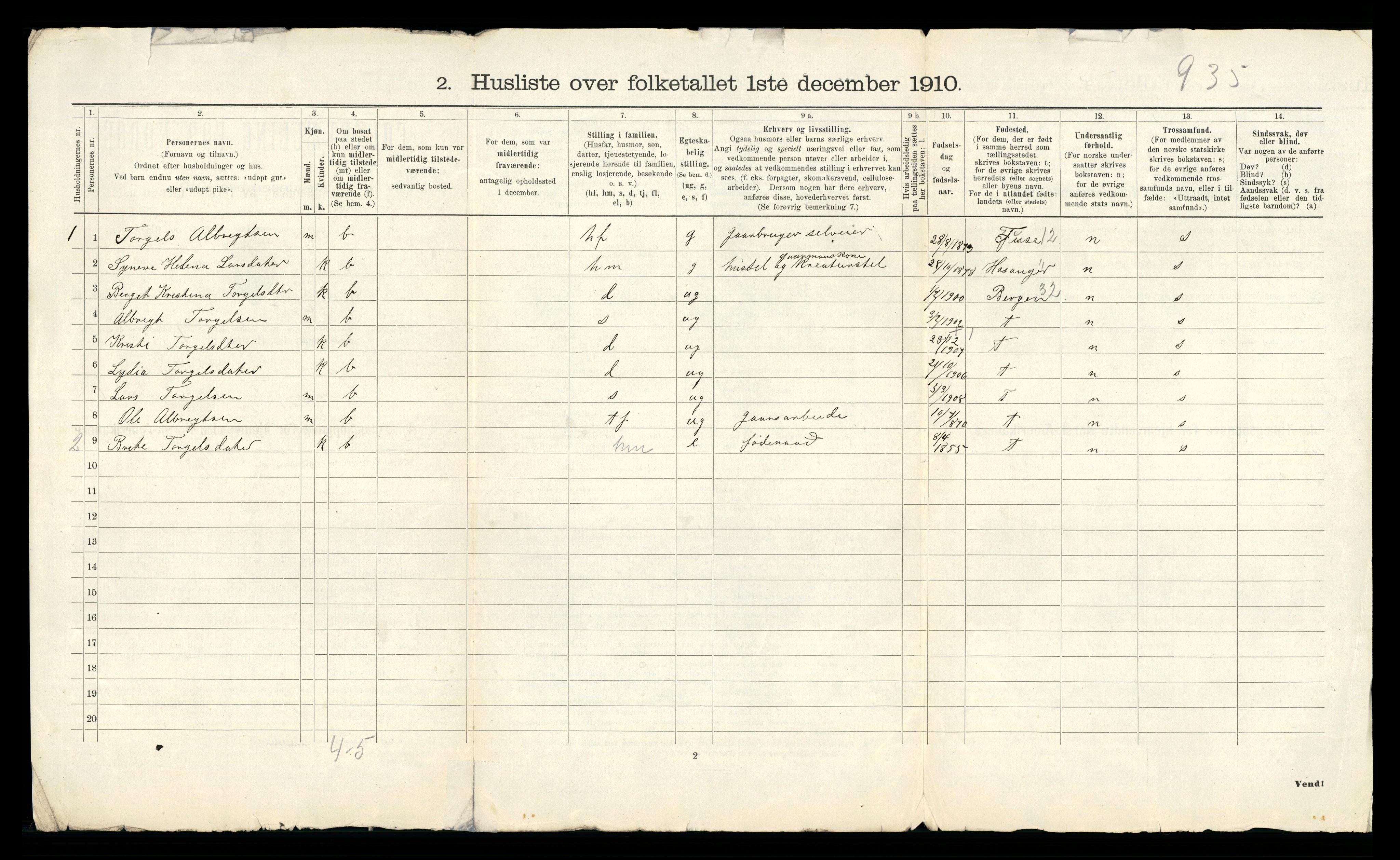 RA, 1910 census for Samnanger, 1910, p. 46